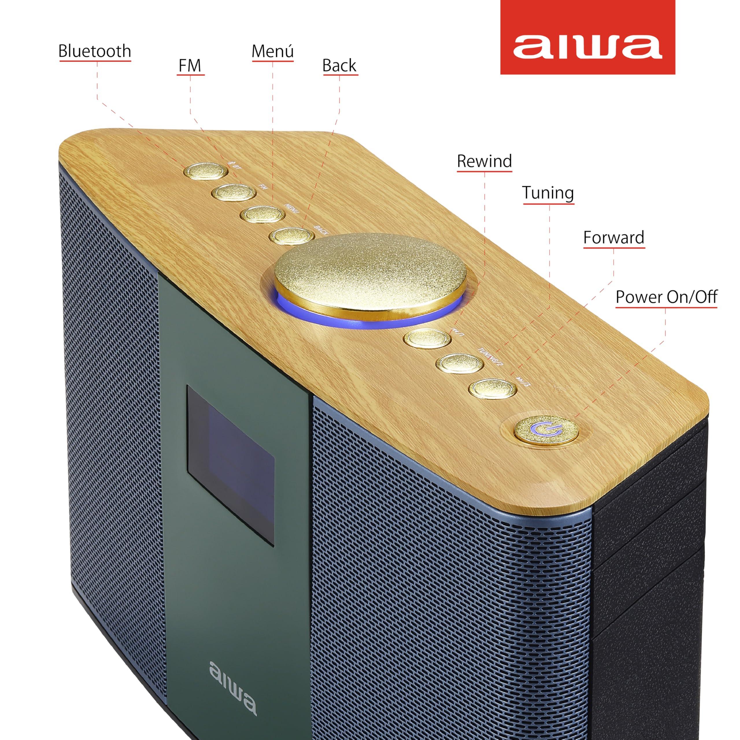 Aiwa Aiwa Exos 5 Wireless Speaker - Unleash Powerful Sound and Versatile Connectivity On-The-Go Experience Bluetooth Freedom, FM Radio, Clock, 20W RMS, LCD Display, and Alarm Clock Functionality
