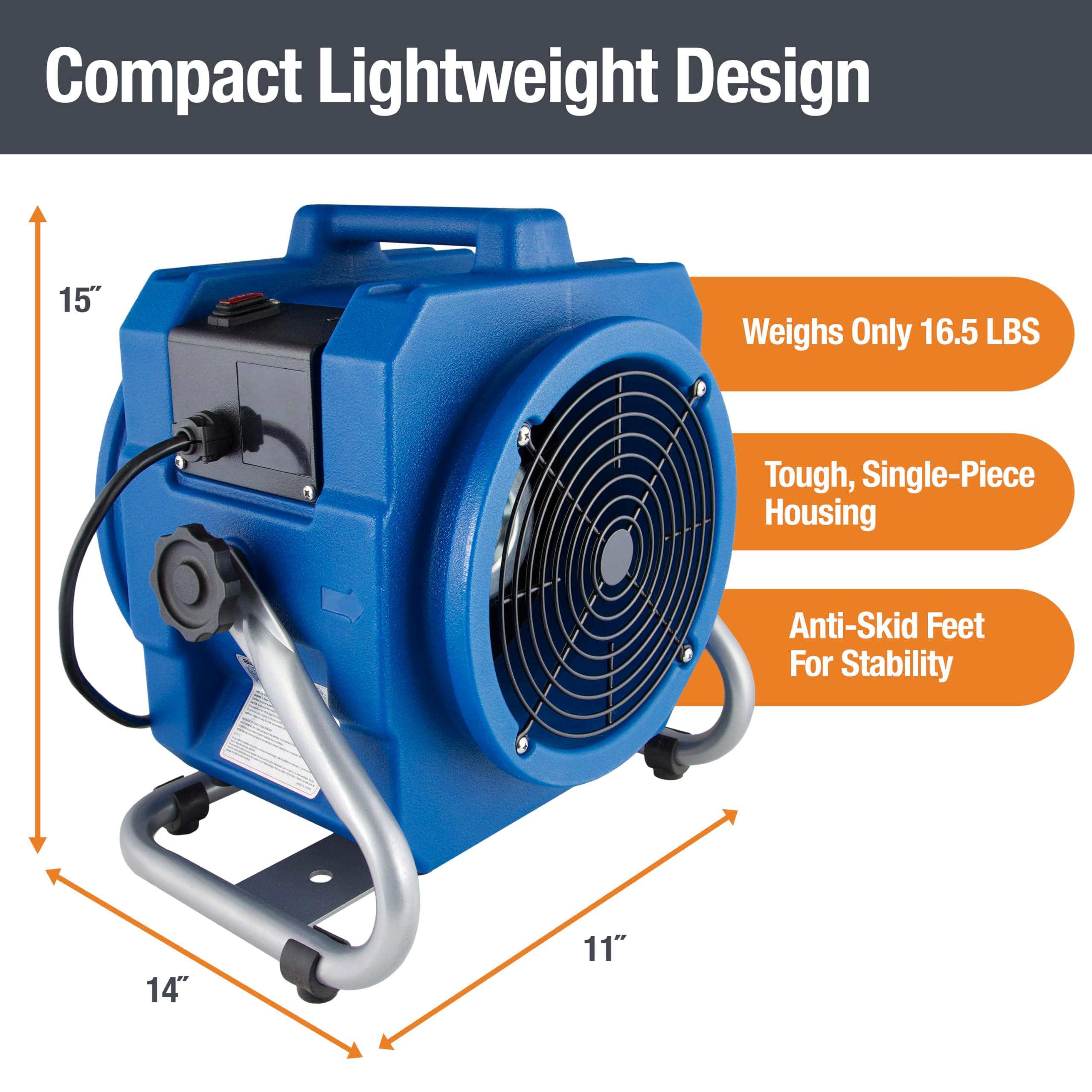 BlueDri BlueDri Portable 1/5 HP, 870 CFM Mini Axial Air Mover Fan with Wall Mount Option for Water Damage, Drying and Ventilation, Blue, MA-870, Small