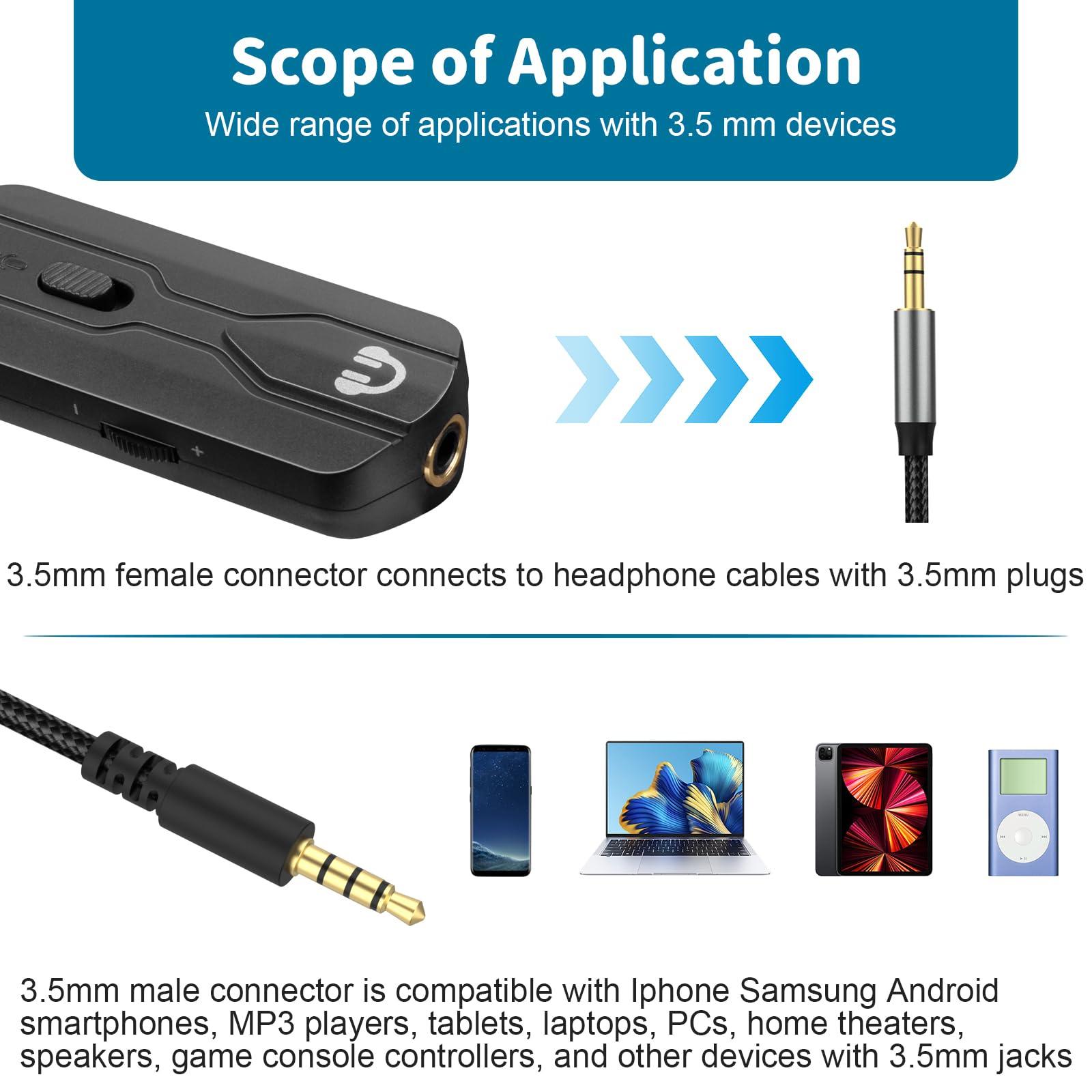 Zosvoses Zosvoses Headphone Extension Cable with Mute & Volume Controls Compatible with Bose 700, QC45, QC35 II, QC35, QC25, QC15 Headphones, 3.5mm Male to Female Stereo Audio Cable, 5ft