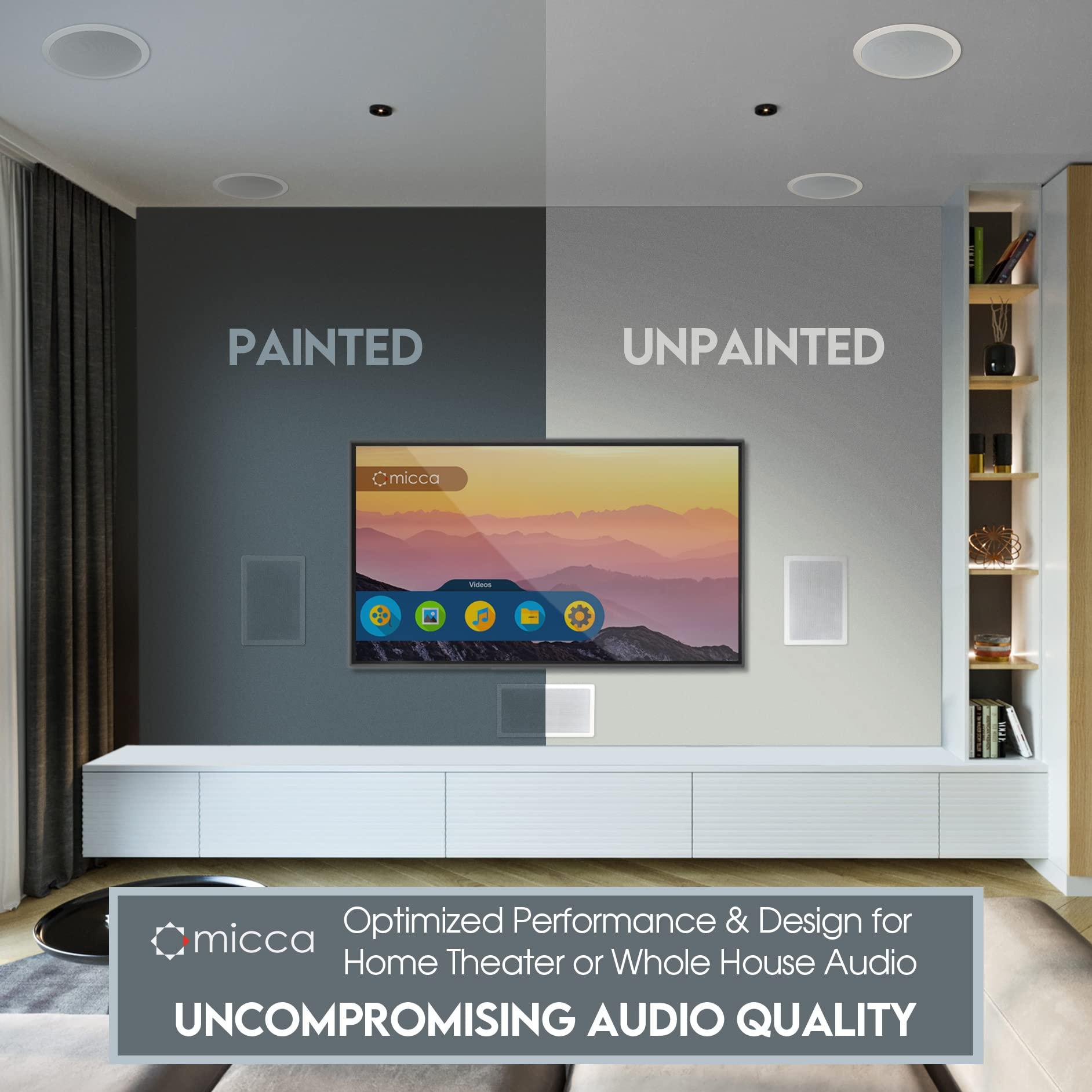 Micca Micca M-6S 2-Way in-Wall Speaker, 7.3\"(W) by 10.7\"(H) Cutout, Home Theater, Whole House Audio, Indoor or Covered Outdoor, 6.5\" Woofer, 1\" Tweeter, White, Paintable, Each