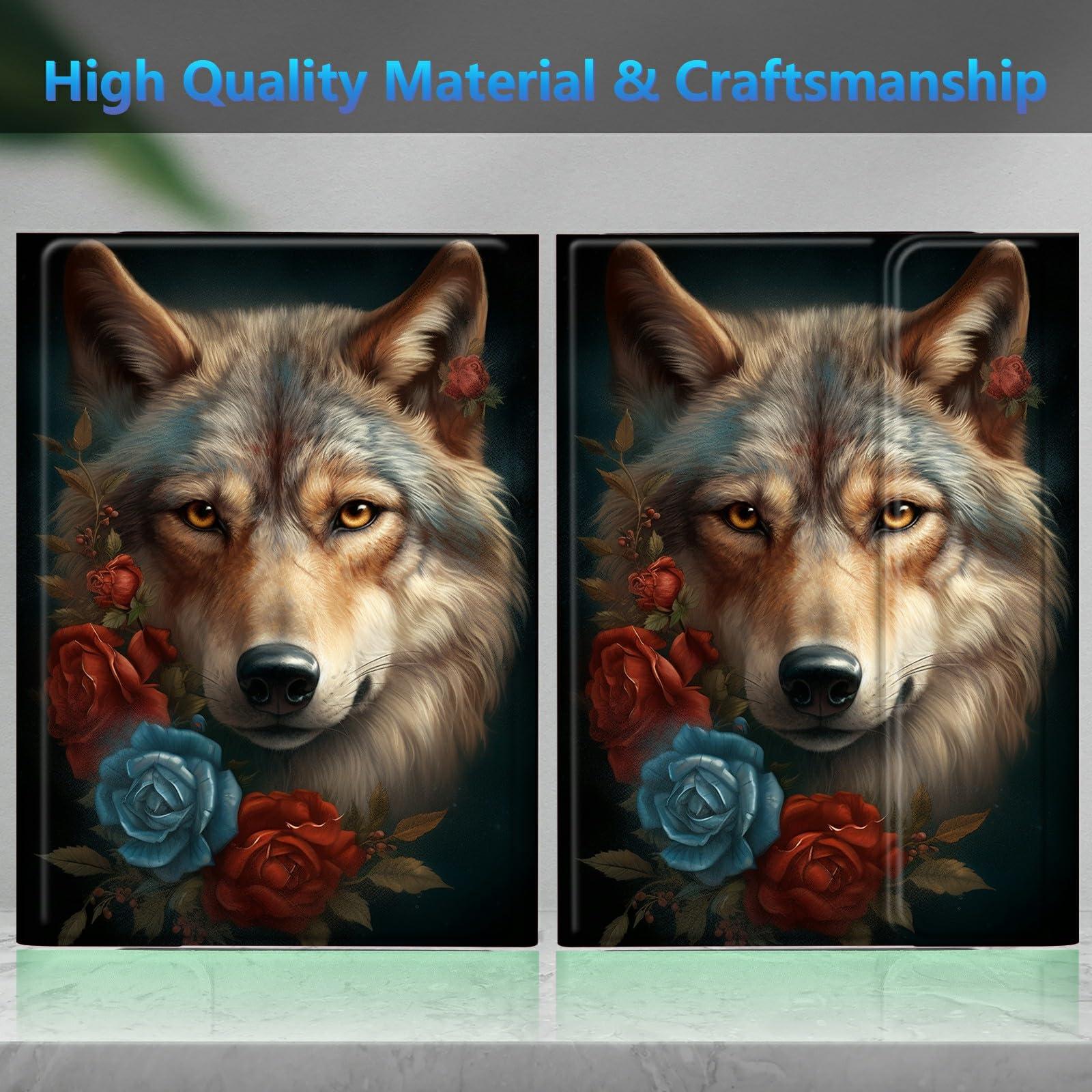 BREIDMKFM BREIDMKFM Keyboard Case for Kindle Fire HD 10 & 10 Plus Tablet (13th/11th Gen, 2023/2021 Release) 10.1", Smart Tablet Cover with Detachable Wireless Bluetooth Keyboard, Blue Red Rose Wolf