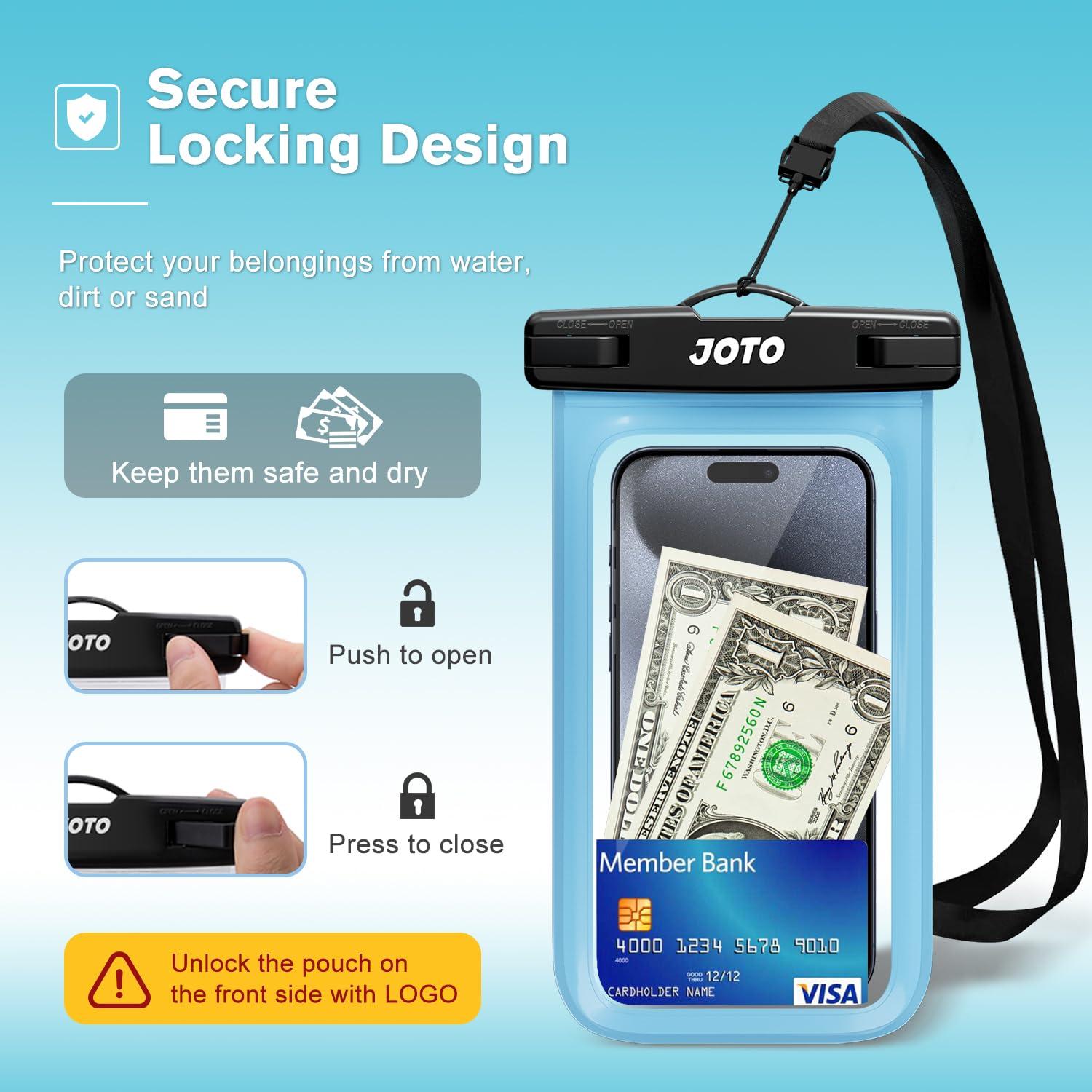 JOTO JOTO Universal Waterproof Pouch Case for iPhone 16 15 14 13 Plus Pro Max, IPX8 Cellphone Dry Bag 12 11 Pro Max XR X 8 7 6S Plus SE, Galaxy S23 S22 S21 S20+ S20 S10 Plus Note, Pixel up to 7\" -Blue