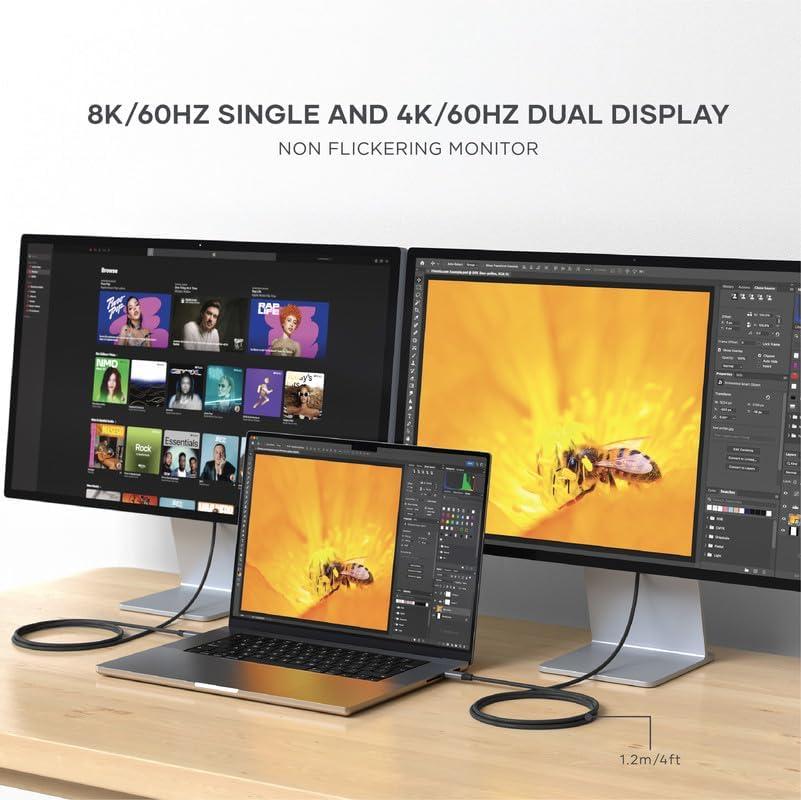Satechi Satechi USB C to USB C 4.0 Pro Cable, USB-IF Certified, 240W Power Delivery, 8K Resolution @ 60Hz, 4K @ 120Hz Single/Dual Display, 40Gbps Data Transfer, Downward Compatible to 2.0 USBC (4 ft/1.2m)