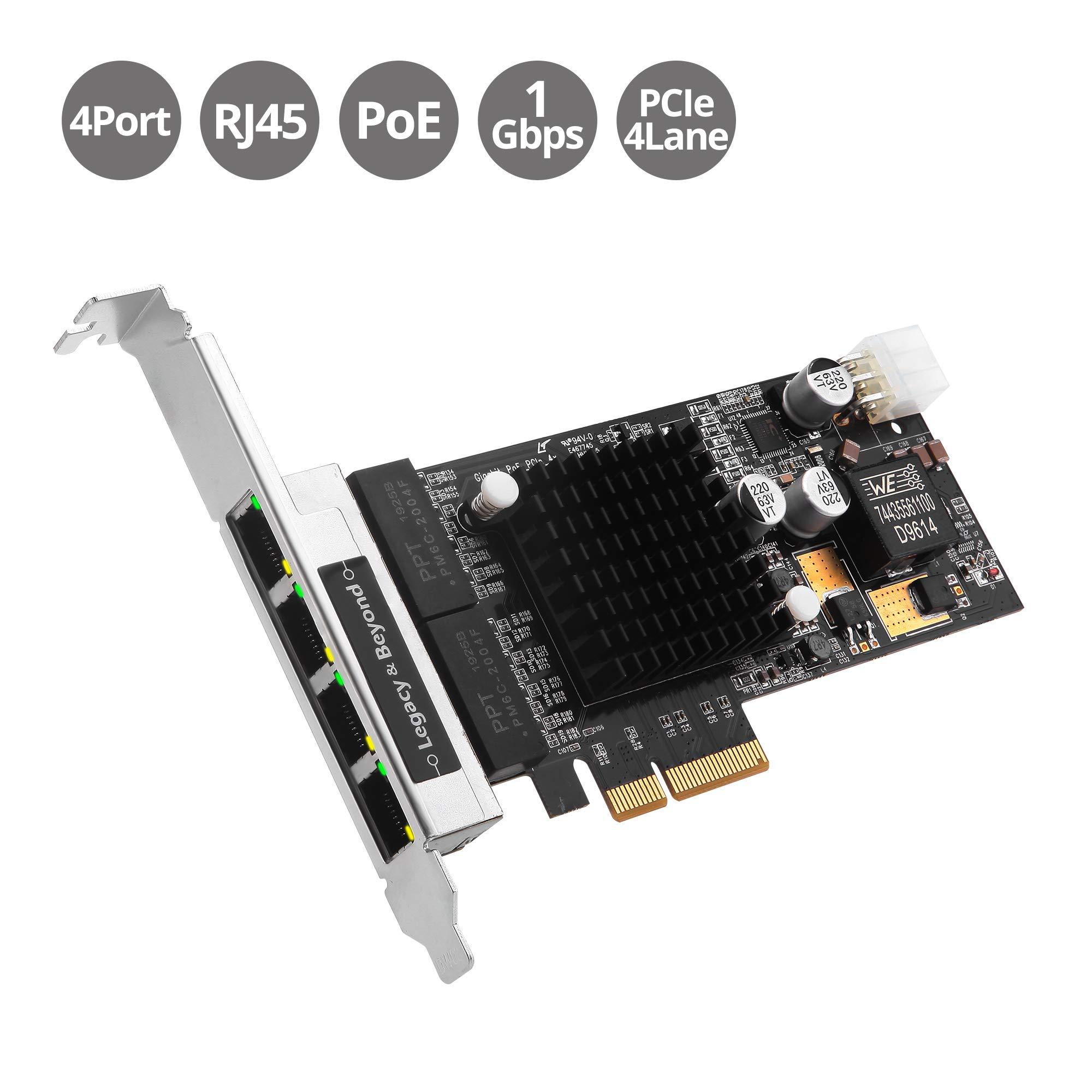 SIIG SIIG 4 Port Gigabit Ethernet PCIe Card with PoE (Power Over Ethernet) - Intel i350-T4, PoE+, 30W Per Port, VLAN, Dual-Profile Brackets (LB-GE0811-S1)
