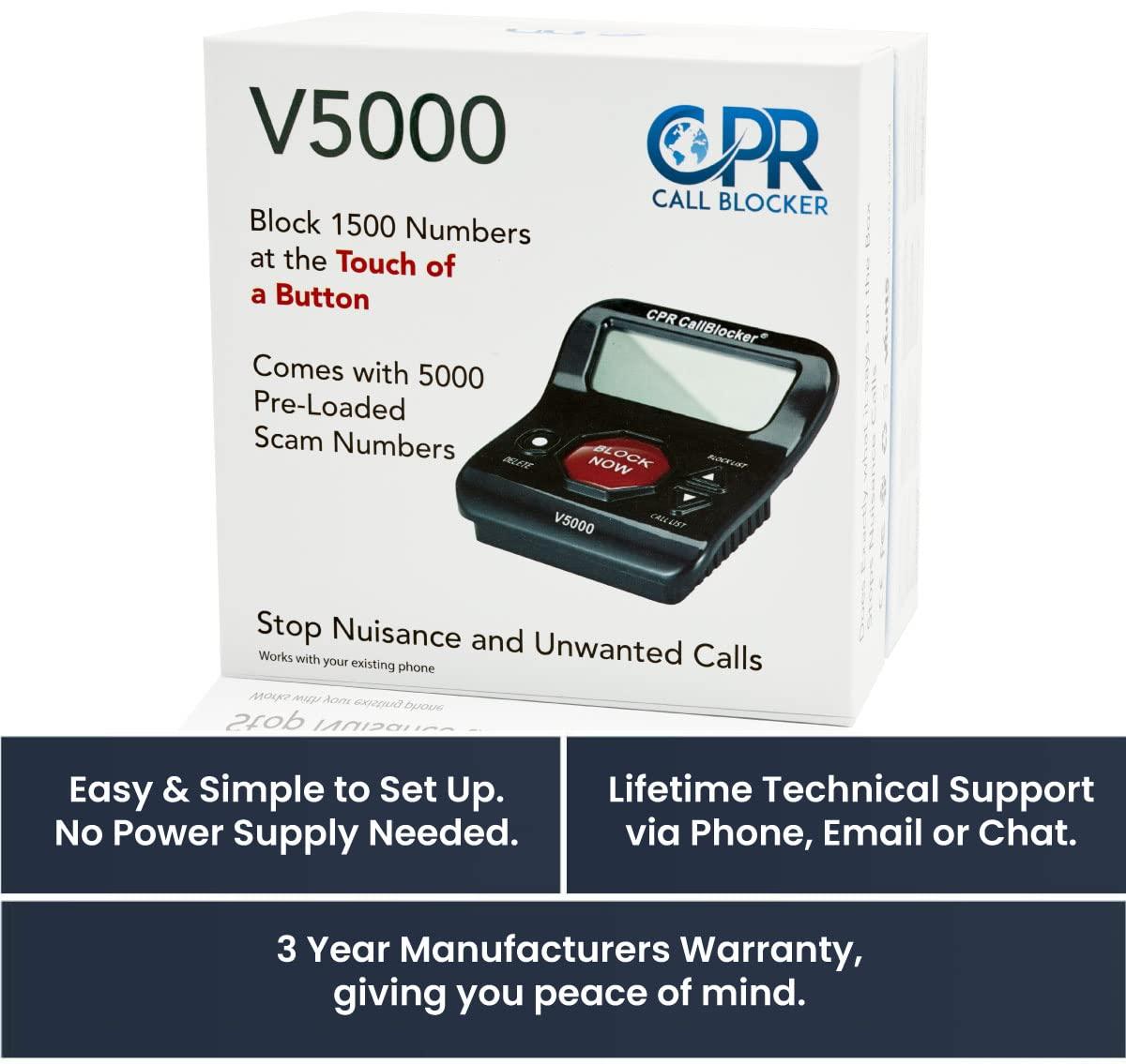CPR Call Blocker CPR V5000 Call Blocker for Landline Phones, Home Phones, Cordless Phones Stop All Unwanted Calls, Robocalls, Scam Calls at a Touch of a Button - Join Over 1 Million Satisfied Customers