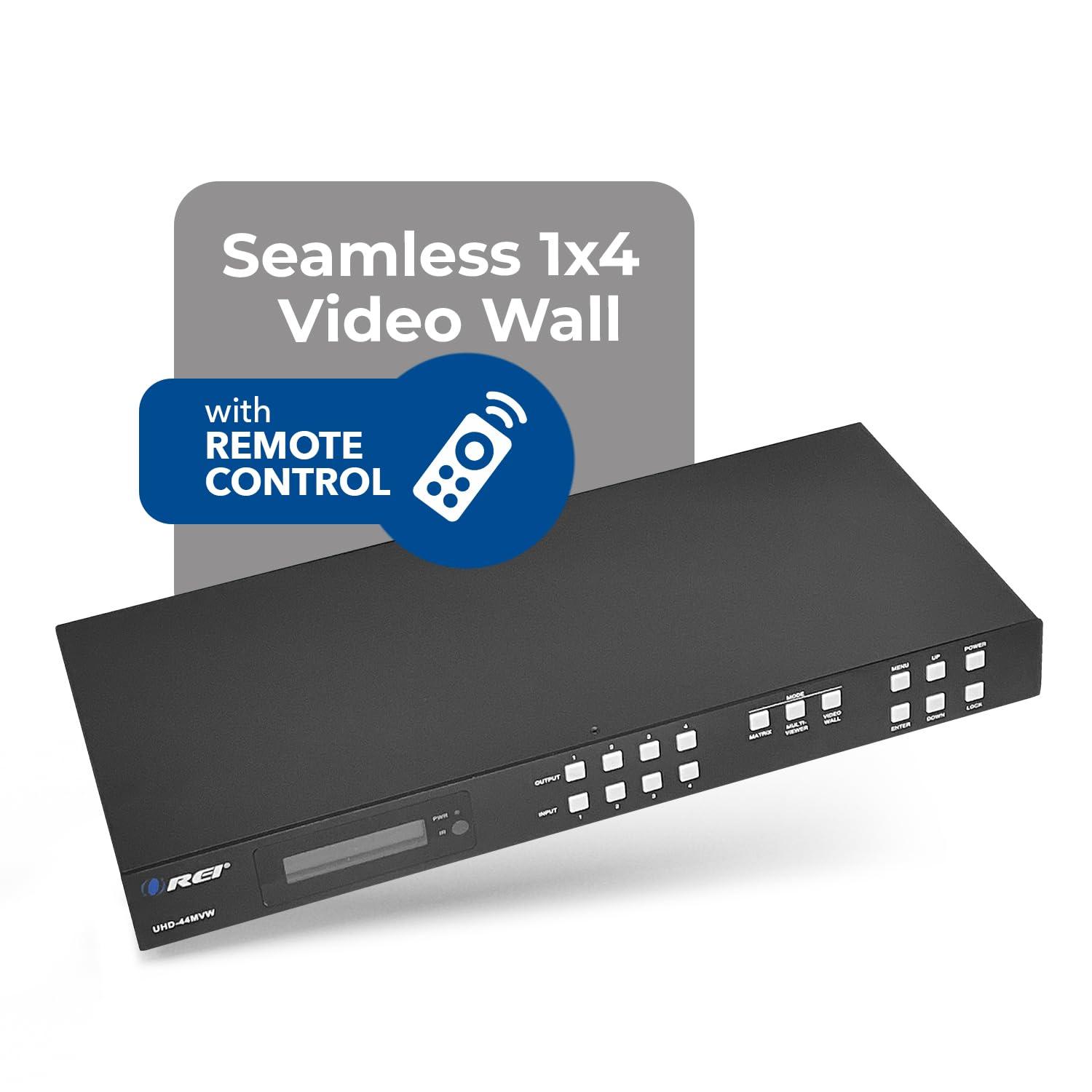 OREI OREI 4K 4x4 HDMI Matrix Video Wall Controller Processor Multiviewer Display Upto 4K 60hz 2x1, 1x2, 1x3, 1x4 Supports 180 Degree Rotate RS-232 Audio Extraction (UHD-44MVW)