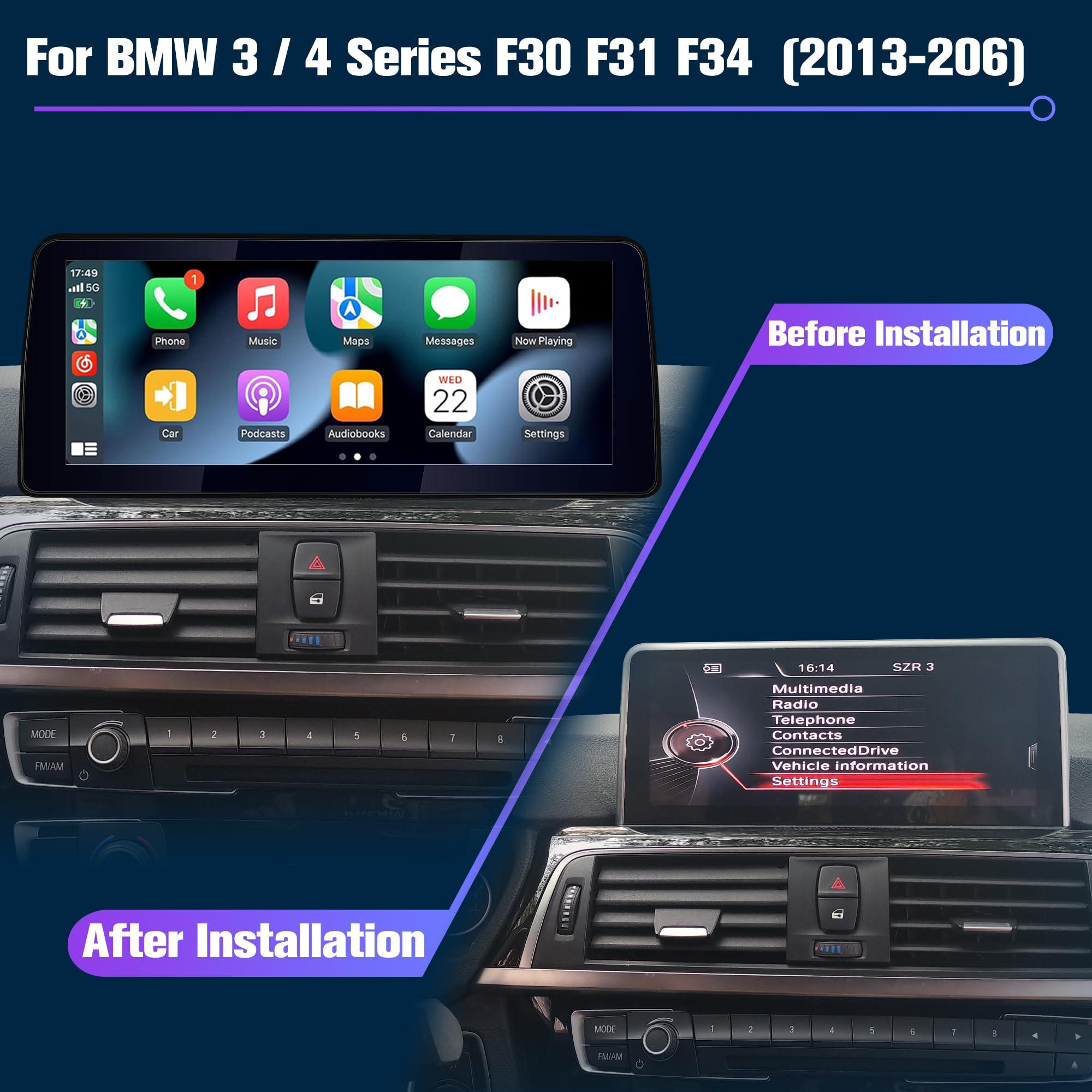 Pioowirk 12.3 inch Car GPS Navigator Android 12 Stereo for BMW 3 4 Series F30 F31 F32 F33 F34 F36 with iDrive System Retained Blu-ray Touch Screen with CarPlay (NBT System Octa Core 6GB RAM 128GB ROM)