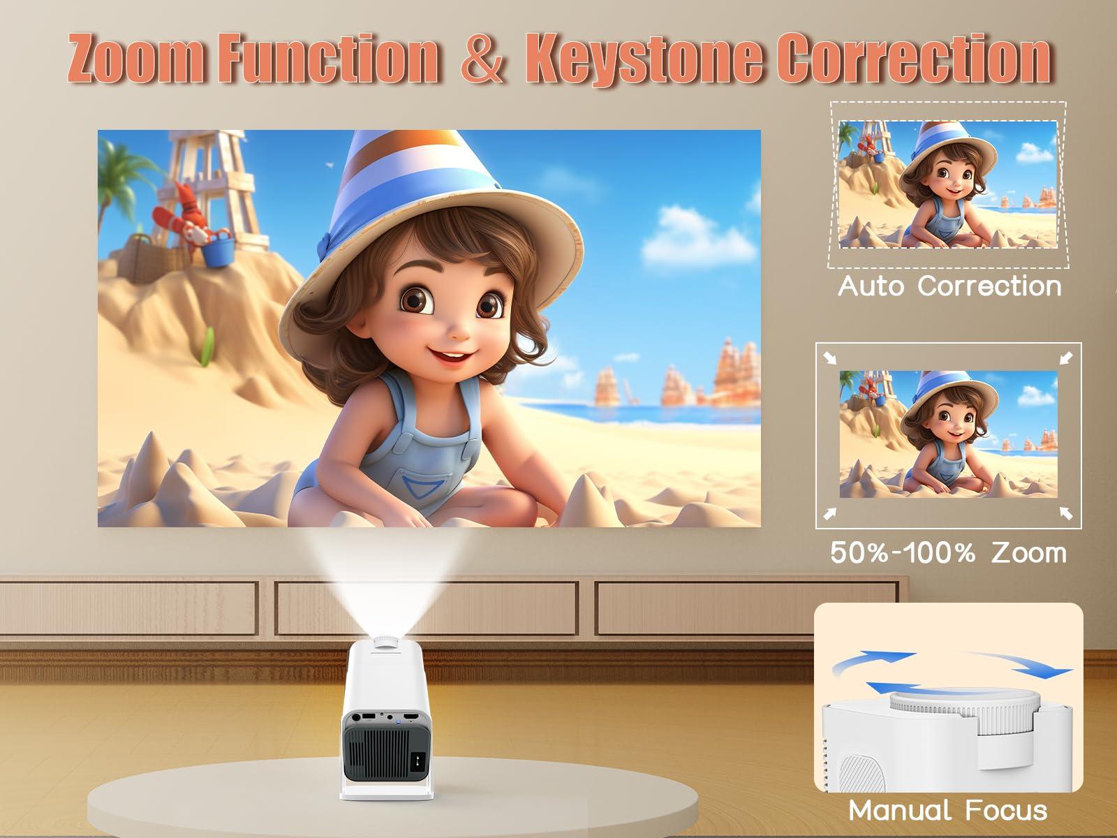 Alwtniet [Netflix Licensed] Smart Mini Projector 320ANSI Native 1080P 4K Support with Official Apps, Portable Projector with WiFi and BT for Home Theater/Outdoor/Bedroom HY320 NTV