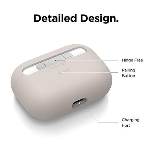 elago elago Liquid Silicone Case Compatible with AirPods Pro Case Cover - Triple Layer Protection, Safeguard Design, Supports Wireless Charging, Visible LED Light [Stone]