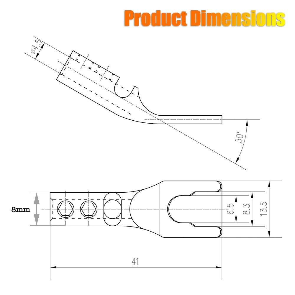 Tertullus Tertullus 8 Pcs Pure Copper Speaker Spade Connectors Y Plug Spade Speaker Wire Connectors 45 Degree Gold Plated Screw Locking Adapter Fork Spade Plugs for Speaker Wire DIY