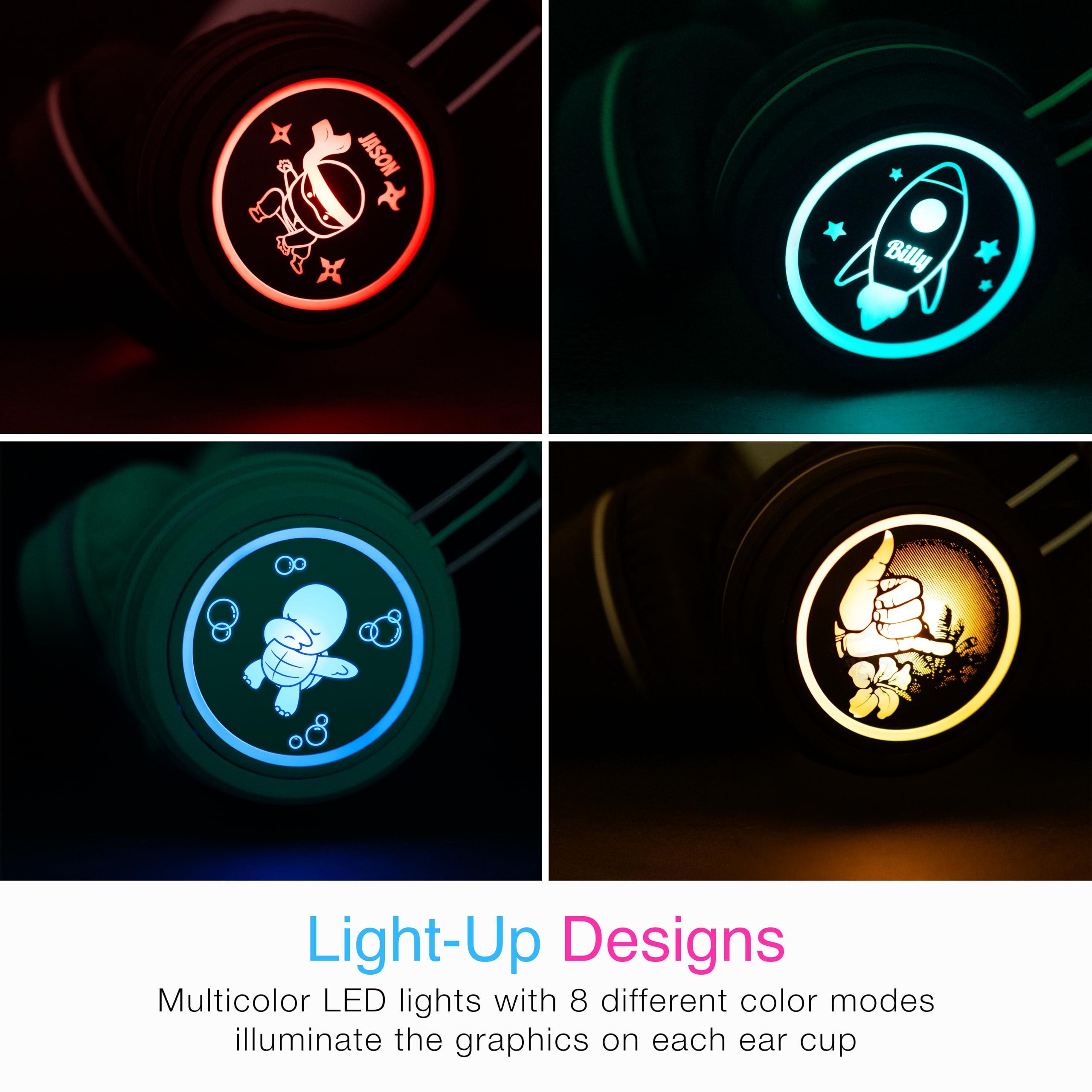 MEE audio MEE audio KidJamz KJ55BT Personalized Bluetooth Wireless Safe Listening Headphones for Kids w/Custom LED-Backlit Design, Volume Limiter, Microphone; Kids Headset for School/iPhone/iPad/Tablet (Black)