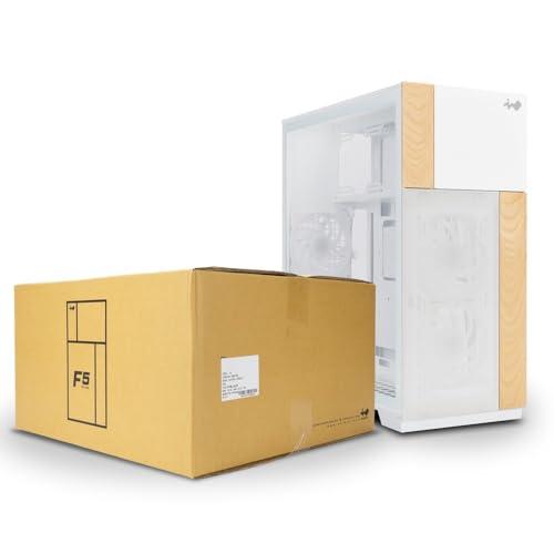 IN WIN InWin F5 White E-ATX Full Tower Computer Case with Customizable Wooden Front Modular Bezels, Tempered Glass Panels, Ventilated Mesh Panels, and Offers Back Connect ATX Motherboard Support
