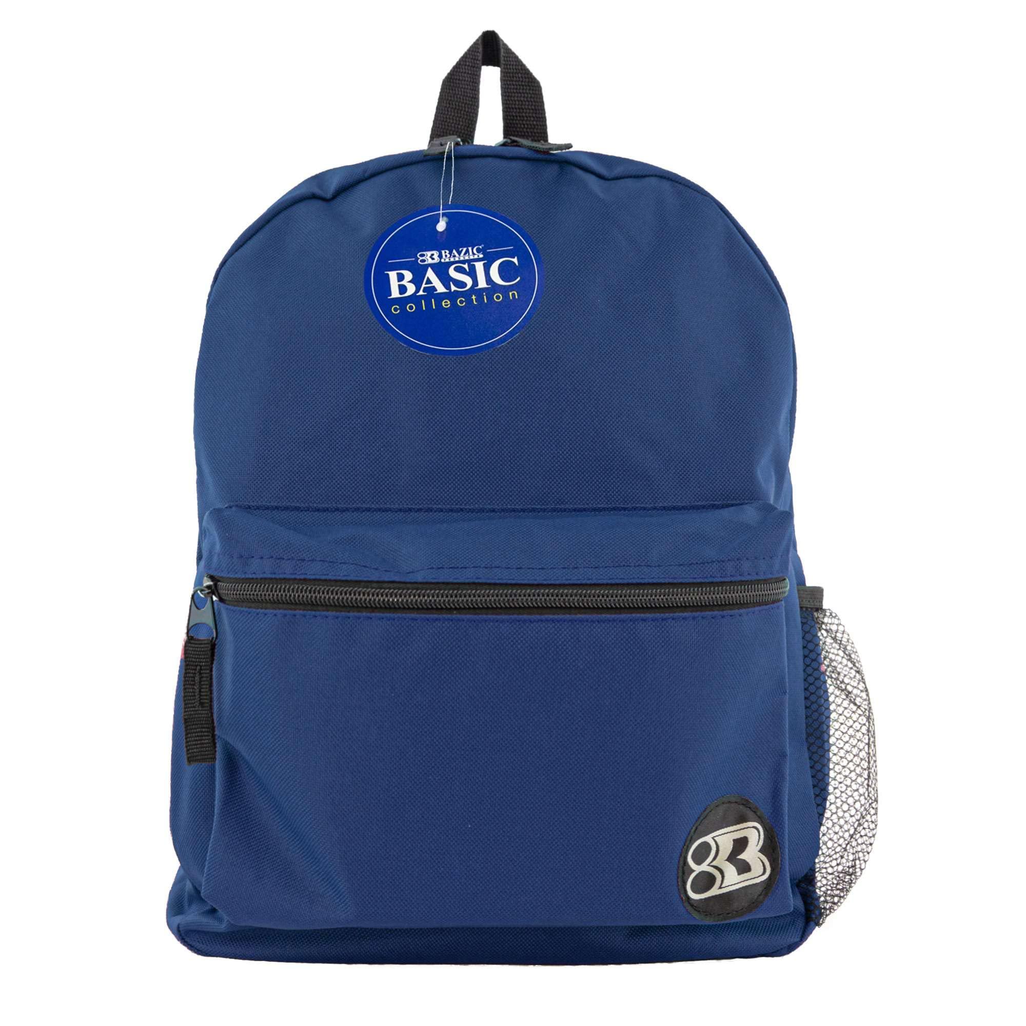BAZIC Products BAZIC School Backpack 16\" Navy Blue, Lightweight School Bag Padded Back & Adjustable Strap for Students, Travel Bag Fit A4 Notebook, 1-Pack