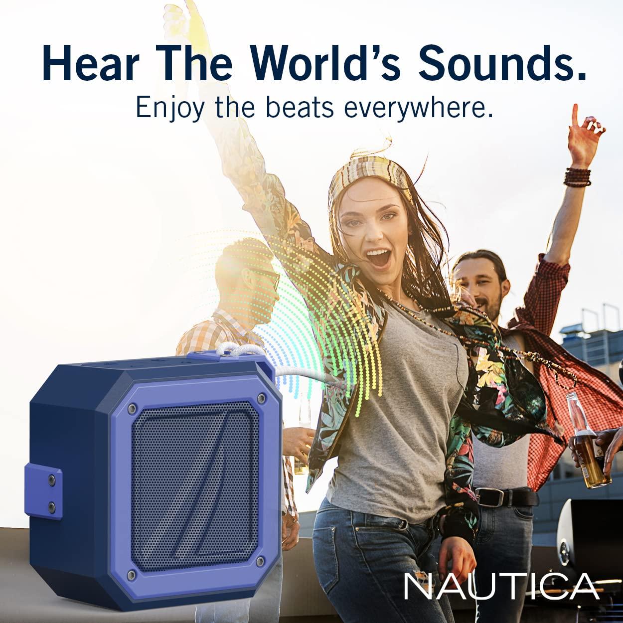 Nautica Nautica Bluetooth Portable Speaker, Waterproof Wireless Speaker, Outdoor Speaker, Bluetooth Patio Speakers, Loud Sound, Clear Audio, USB Drive, 15-Hour Playtime (Navy-Blue)