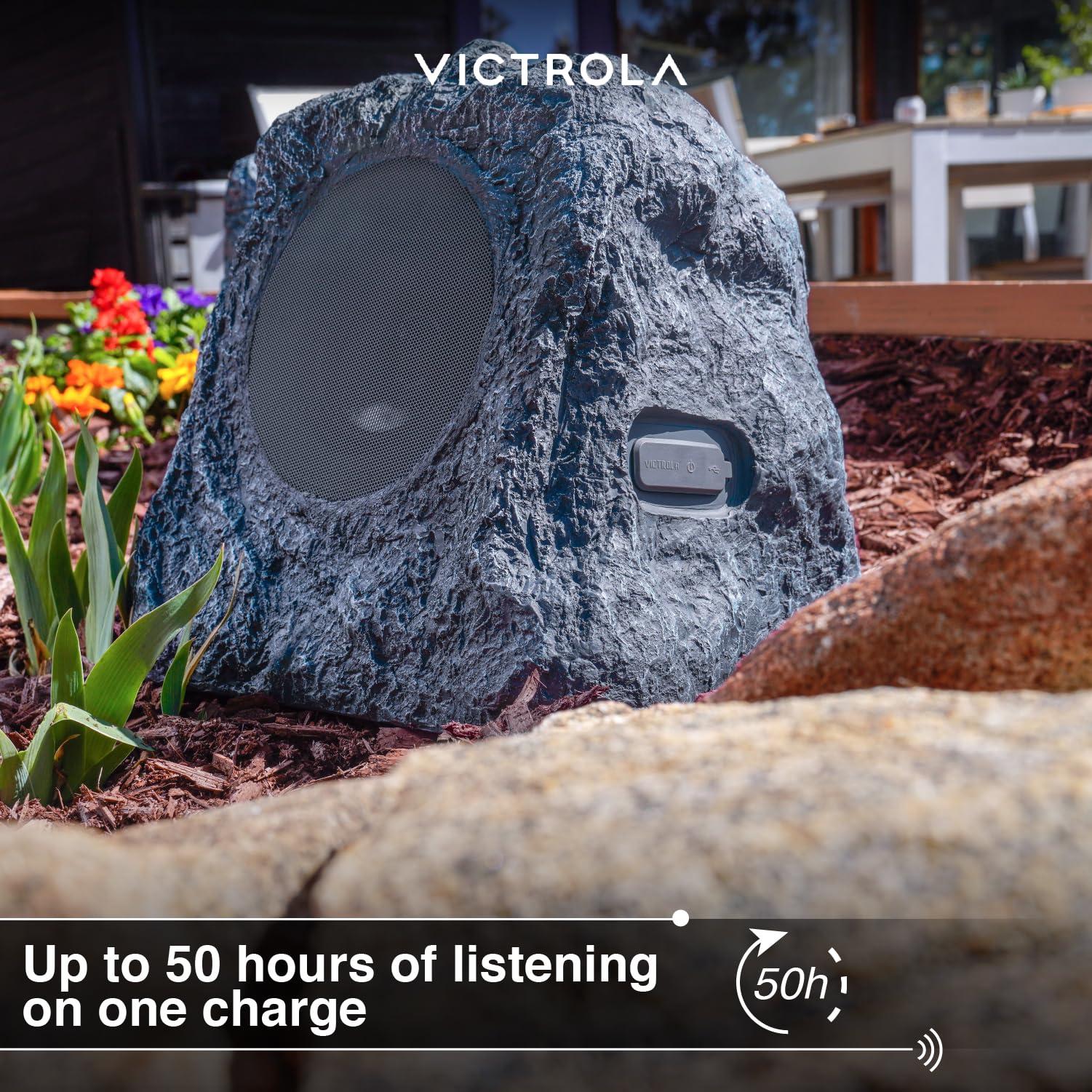 Victrola Victrola The Solar Rock Speakers Pair, 14 Hours Playtime, IPX4 Rechargeable Solar Outdoor Bluetooth Speakers for Garden, Patio, Built for All Seasons, Wireless Music Streaming, Sand