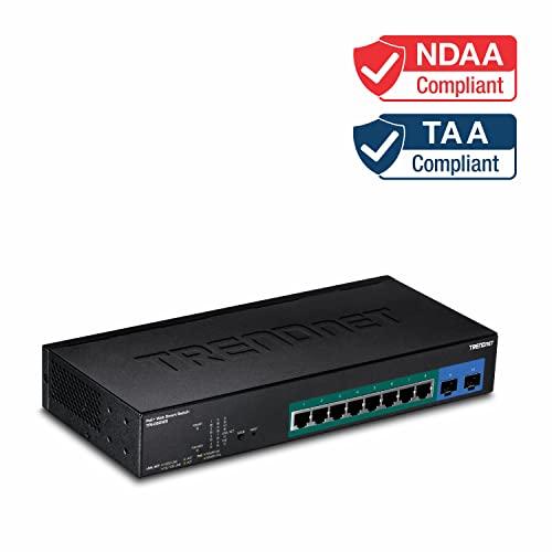 TRENDnet TRENDnet 10-Port Gigabit Web Smart Switch, 20 Gbps Switching Capacity, 8 x RJ-45 Ports, 2 x SFP, Slots, VLAN, QoS, LACP, IPv6 Support, Fanless, Rack Mountable, Lifetime Protection, TEG-082WS Black