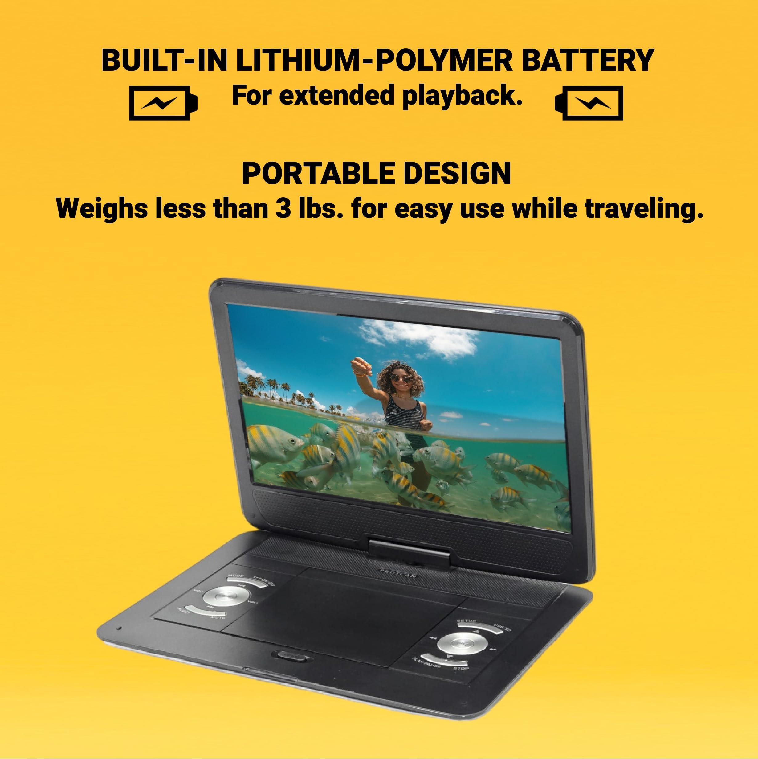 PROSCAN Proscan 13.3" Portable DVD Player Black with Remote control, DVD,DVDR/RW,CDR/RW, supports MP3, JPEG, for Car or Travelling - PDVD1332 (Renewed)