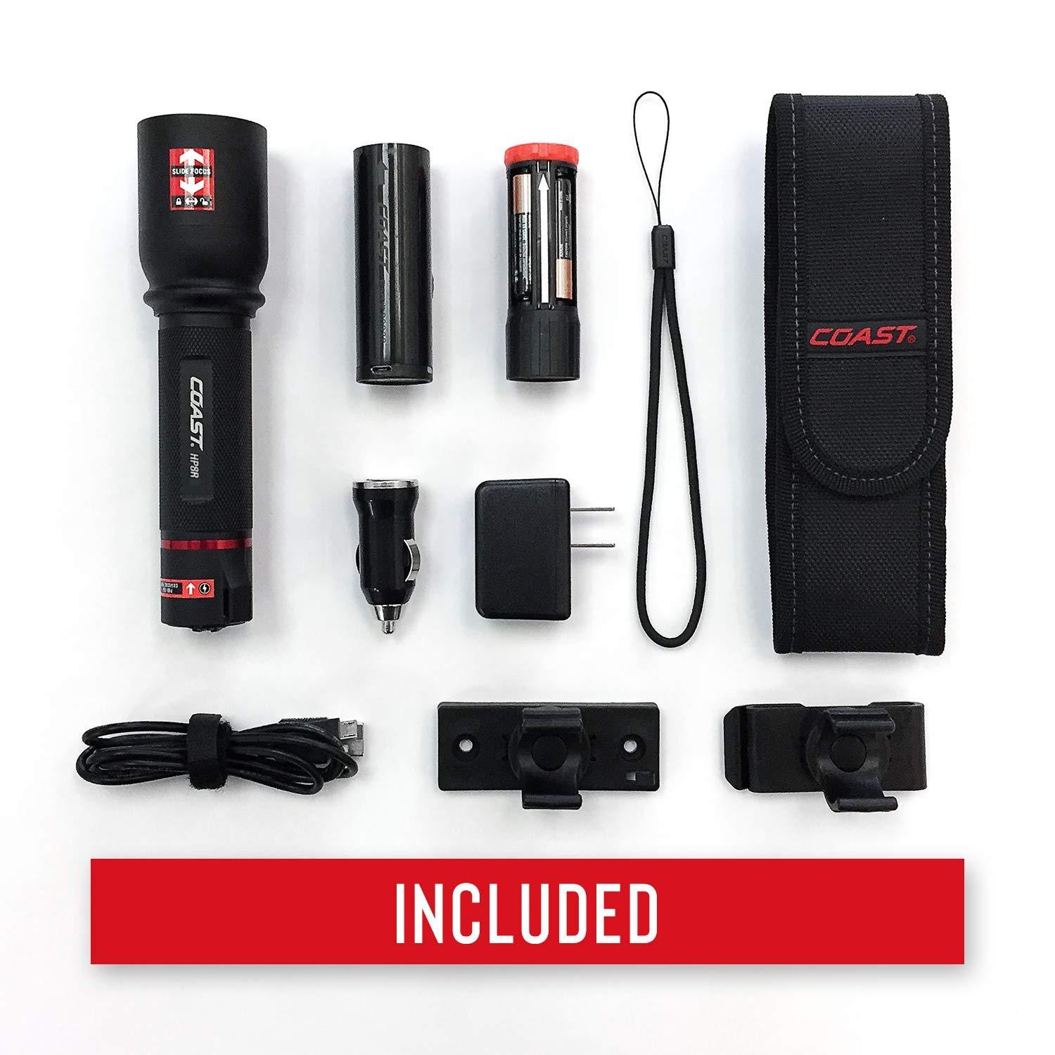 Coast Coast HP7R 300 Lumen Rechargeable LED Flashlight with Slide Focus, Black