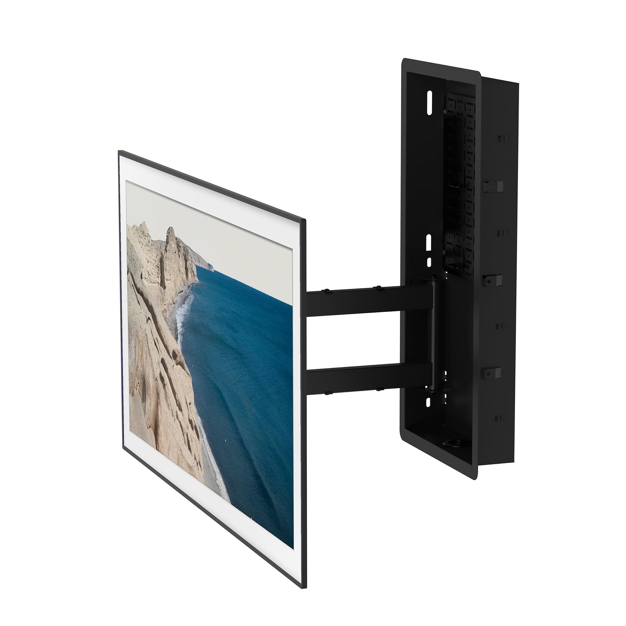 Kanto Kanto R600 Recessed in-Wall Articulating TV Mount for 65\" - 90\" TVs | Fits Large TV Breakout Boxes & Other Gear | Accessory Plate with Space for Full Size AV Gear | Install Between 16\" Studs