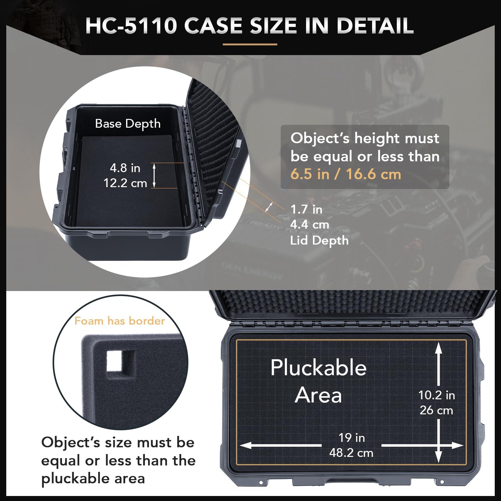 Lykus Lykus HC-5110 Large Waterproof Hard Case with Foam, Interior Size 20x11.4x6.7 inch, Suitable for gun,electronic equipment and more