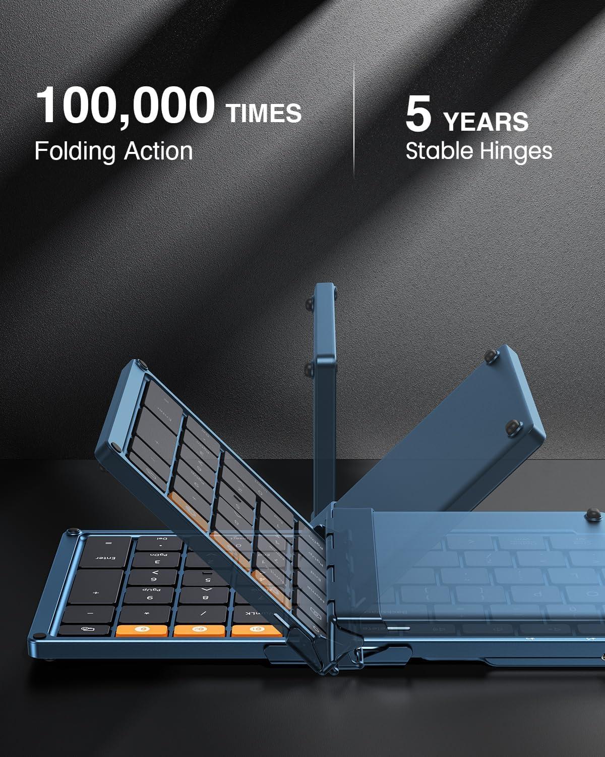 ProtoArc ProtoArc Foldable Bluetooth Keyboard, XK01 Folding Wireless Portable Keyboard with Number Pad, Full-Size Travel Keyboard for Windows iOS Android Tablet Smartphone Laptop PC - Dark Blue