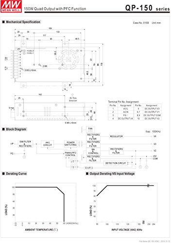 MEAN WELL [PowerNex] Mean Well QP-150C +/-5V +/-15V 24V 0.6A 2A 3A 15A 153W Quad Output with PFC Function Power Supply