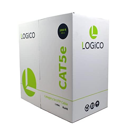 LOGICO LOGICO CAT5e 1000FT UTP Cable Solid 24AWG Network Ethernet LAN Bulk Wire RJ45 White
