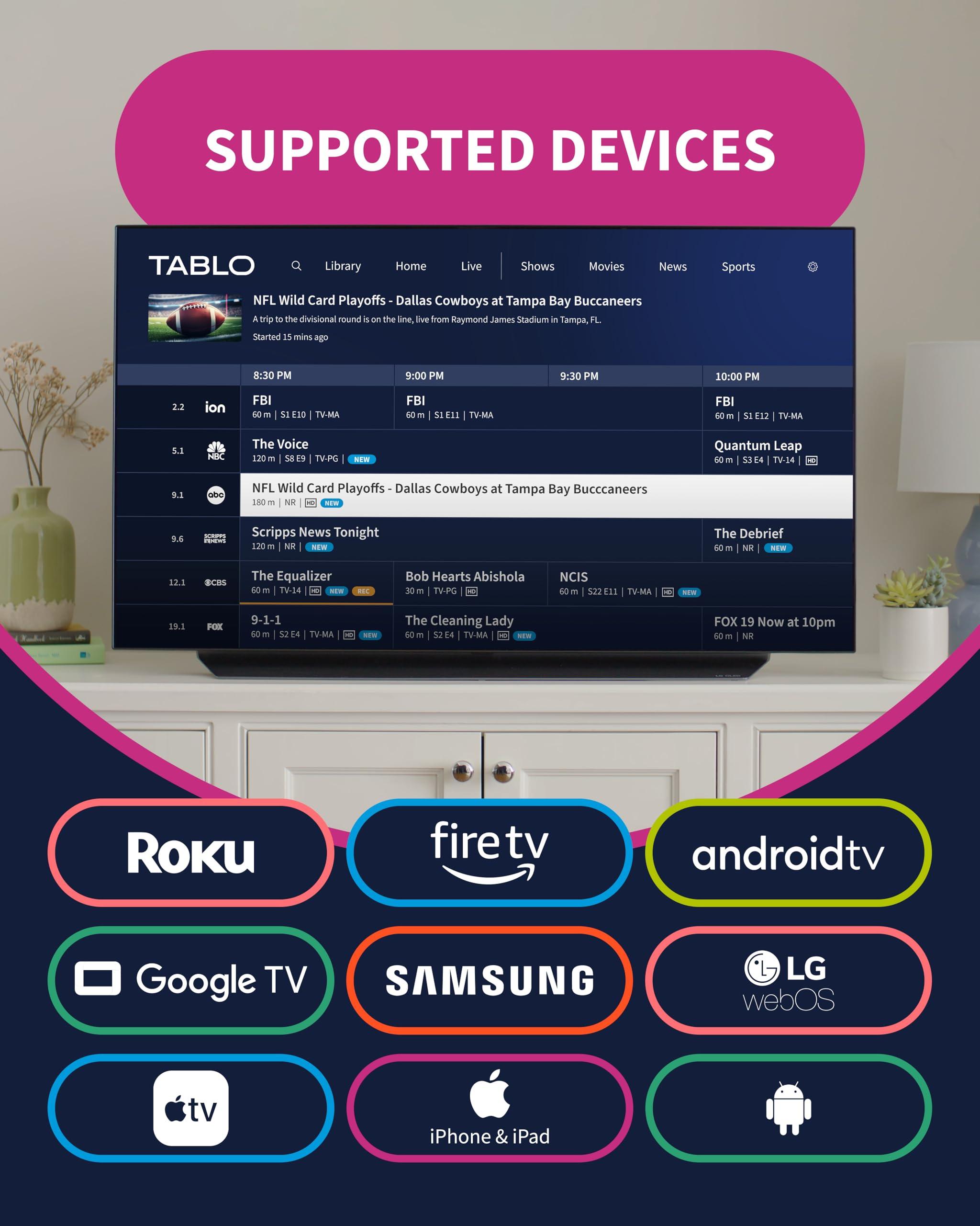 Tablo TV Tablo 4th Gen 2-Tuner Over-The-Air (OTA) DVR + 35-Mile Indoor TV Antenna - Watch, Pause & Record Live TV, News, Sports & Movies Throughout Your Home Over Wi-Fi - 50+ Hrs Recording - No Subscriptions