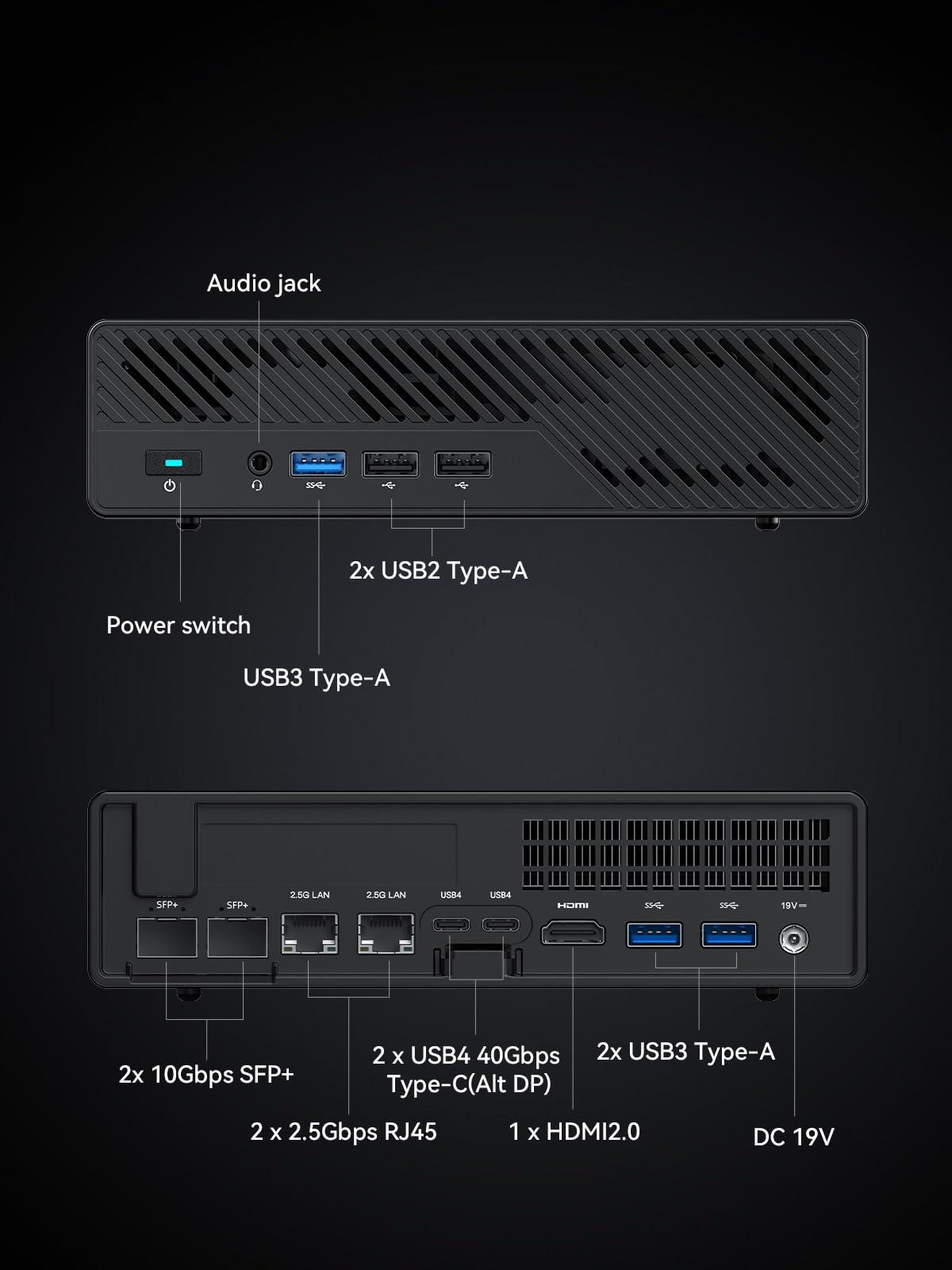 MINISFORUM MINISFORUM Mini PC MS-01-S1390 Barebone with Intel Core i9-13900H,vPro Enterprise Support,2x10Gbps SFP+LAN/2x2.5G RJ45/2xUSB4/HDMI/16xPCIe 4.0/M.2 NVMe SSD/U.2 NVMe SSD,Mini Computer(No OS/RAM/SSD)