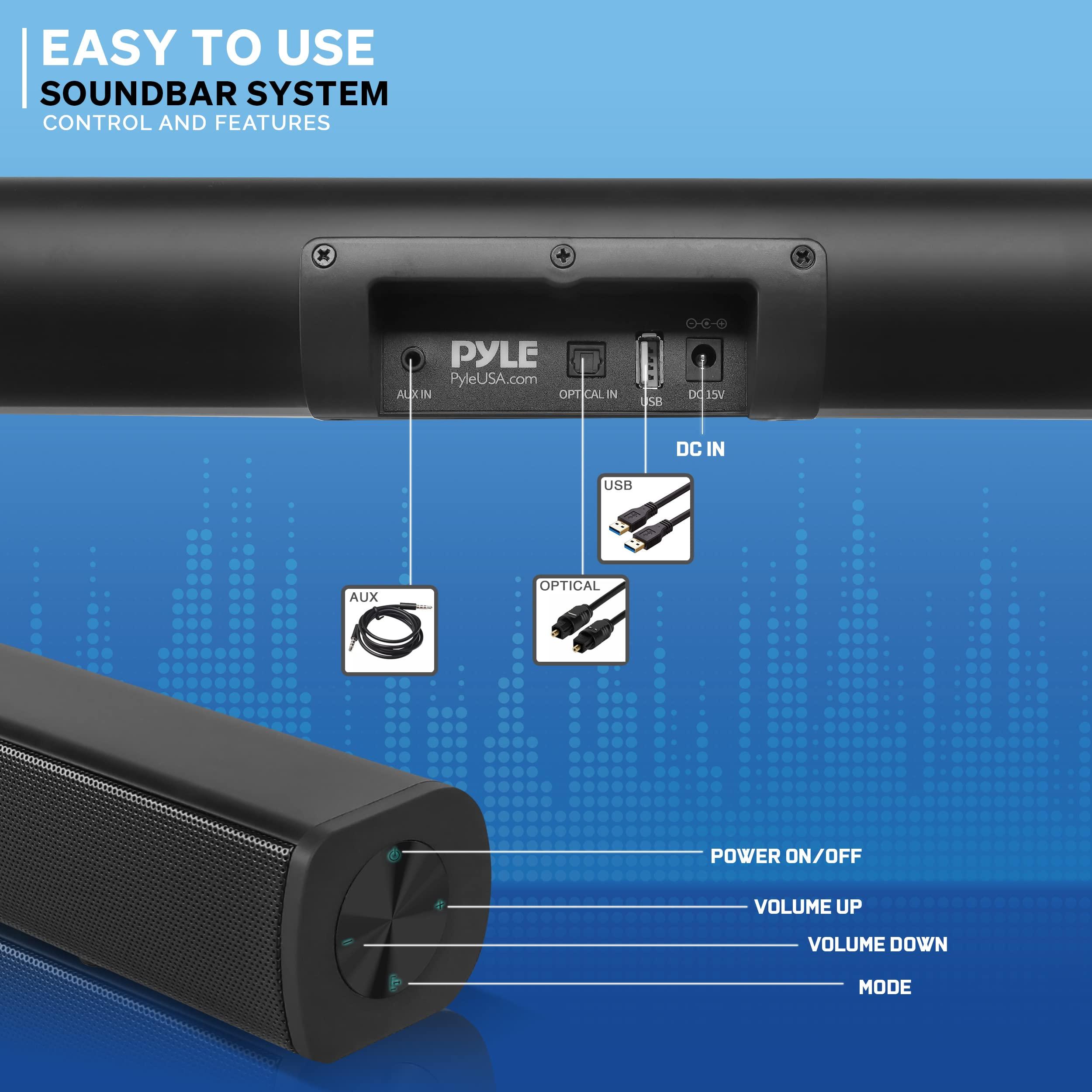 Pyle Pyle Wave Base Sound bar with Bluetooth for TV Tabletop Digital Audio Speaker System/Home Theater, Gaming, Projectors, with Remote Control, Inputs AUX, Optical in, USB - PSBV110B