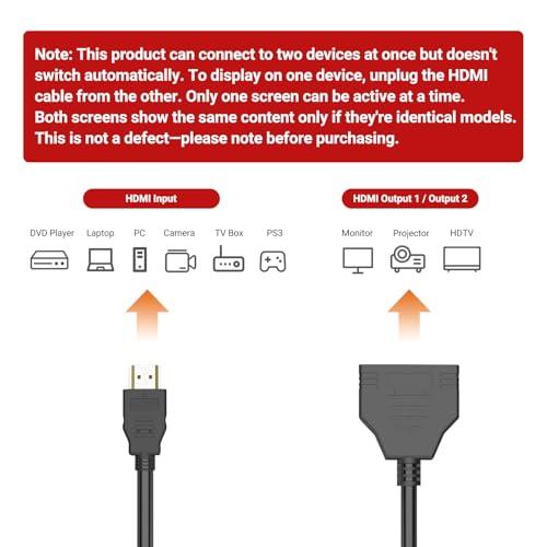 Marmoin HDMI Cable Splitter 1 in 2 Out HDMI Adapter Cable HDMI Male to Dual HDMI Female 1 to 2 Way, Support Two TVs at The Same Time, Signal One In Two Out