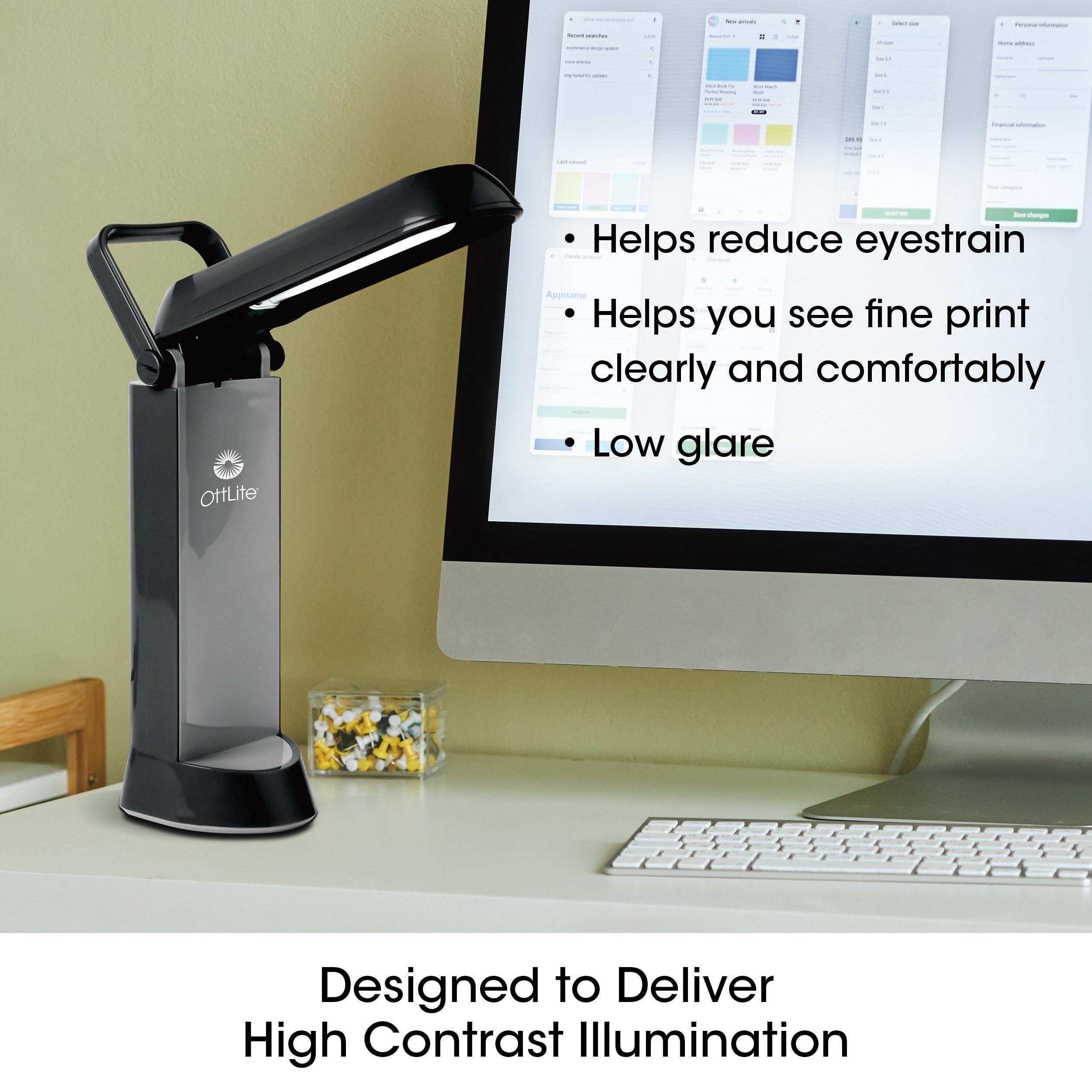 OttLite OttLite Folding Task Lamp, Black Multi-Position Shade, Fold-Up Design, Portable Handle, Low Heat, Low Glare Illumination, Fits Desks & Workstations