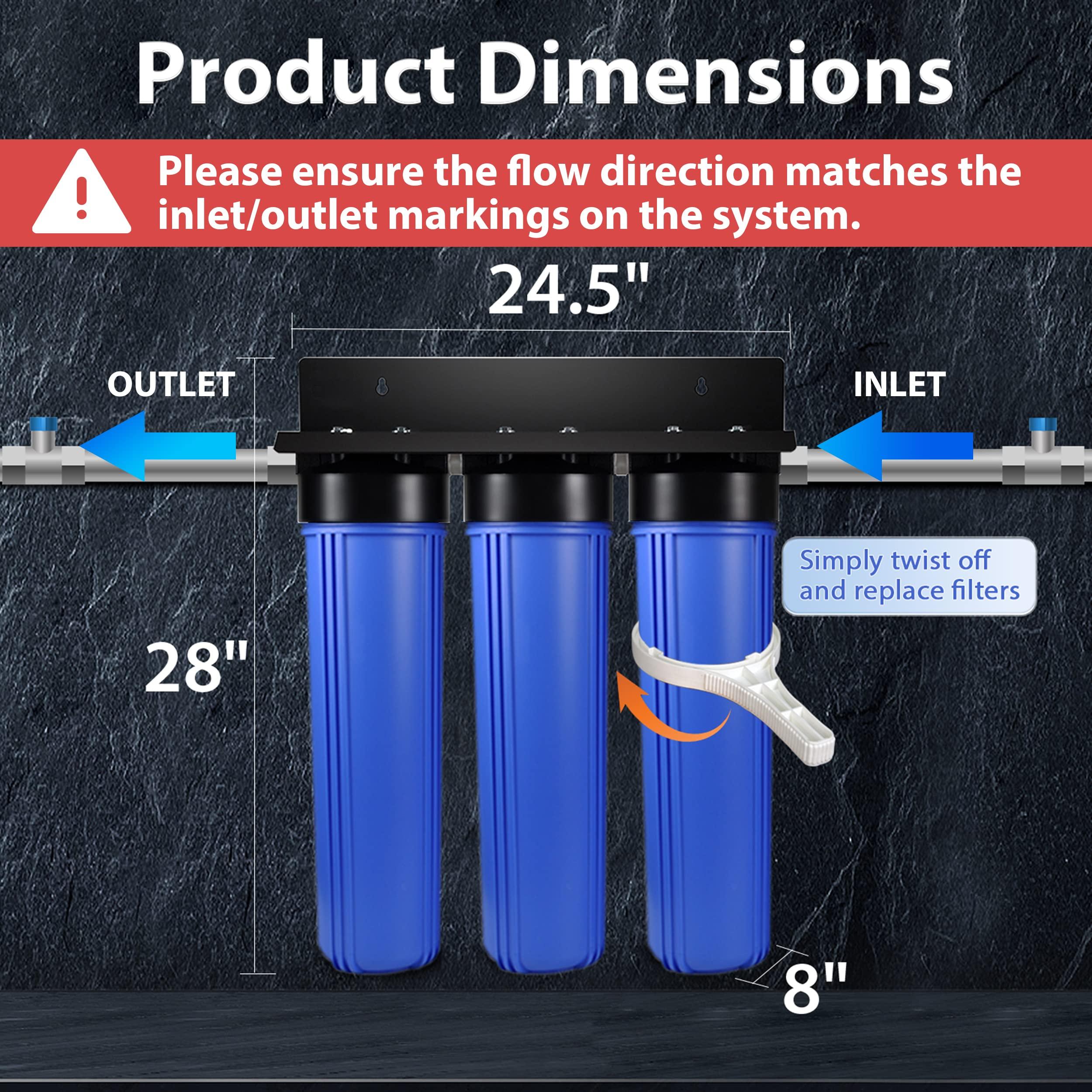 iSpring iSpring Whole House Water Filter System, Highly Reduces Sediment, Taste, Odor, and up to 99% Chlorine, 3-Stage w/ 20-Inch Sediment and Carbon Block Filters, Model: WGB32B, 1\" Inlet/Outlet
