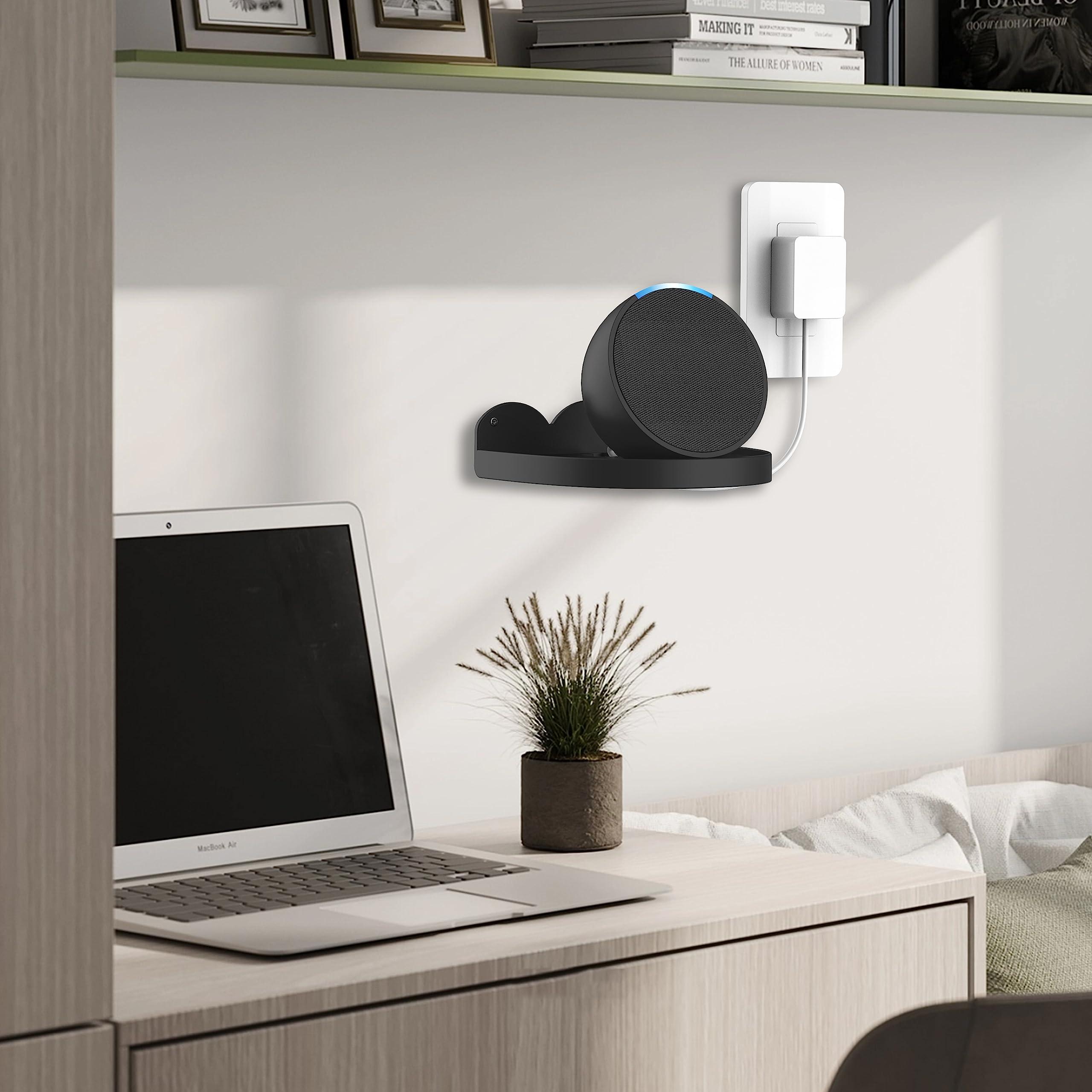 Aokicase Compatible with Amazon Echo Pop Holder Echo Pop Stand Mount Echo Pop Wall Mount with Integrated Cable Management, No Screws Required, Speaker Accessories Rack (Echo Pop, Black, JT01) 2 Pieces
