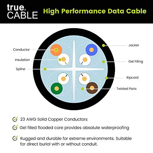TRUE CABLE trueCABLE Cat6 Direct Burial, Gel Filled, 500ft, Black, Waterproof, CMX, 23AWG Solid Bare Copper, 550MHz, PoE++ (4PPoE), ETL Listed, Unshielded UTP, Bulk Ethernet Cable