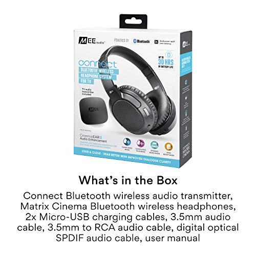 MEE audio MEE audio Connect T1CMA Bluetooth Over-Ear Wireless Headphones Headset for TV with no Audio Delay; Includes Transmitter (Optical/AUX/RCA) and CinemaEAR Audio Enhancement for Seniors & Hard of Hearing