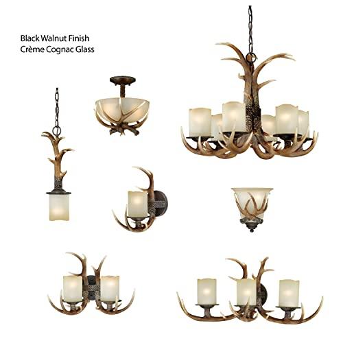 VAXCEL VAXCEL Yoho 1 Light Bronze Rustic Antler Flush Wall Sconce Cream Glass