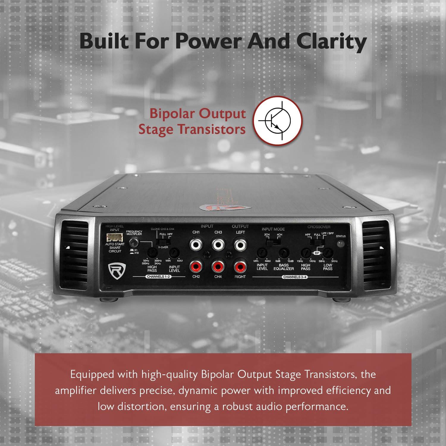 Rockville Rockville RXA-F2 2400W 4-Channel Car Amplifier, Dyno-Certified RMS, MOSFET Power Supply, ELNA Capacitors, Class A/B, Perfect for Car Audio and Subs