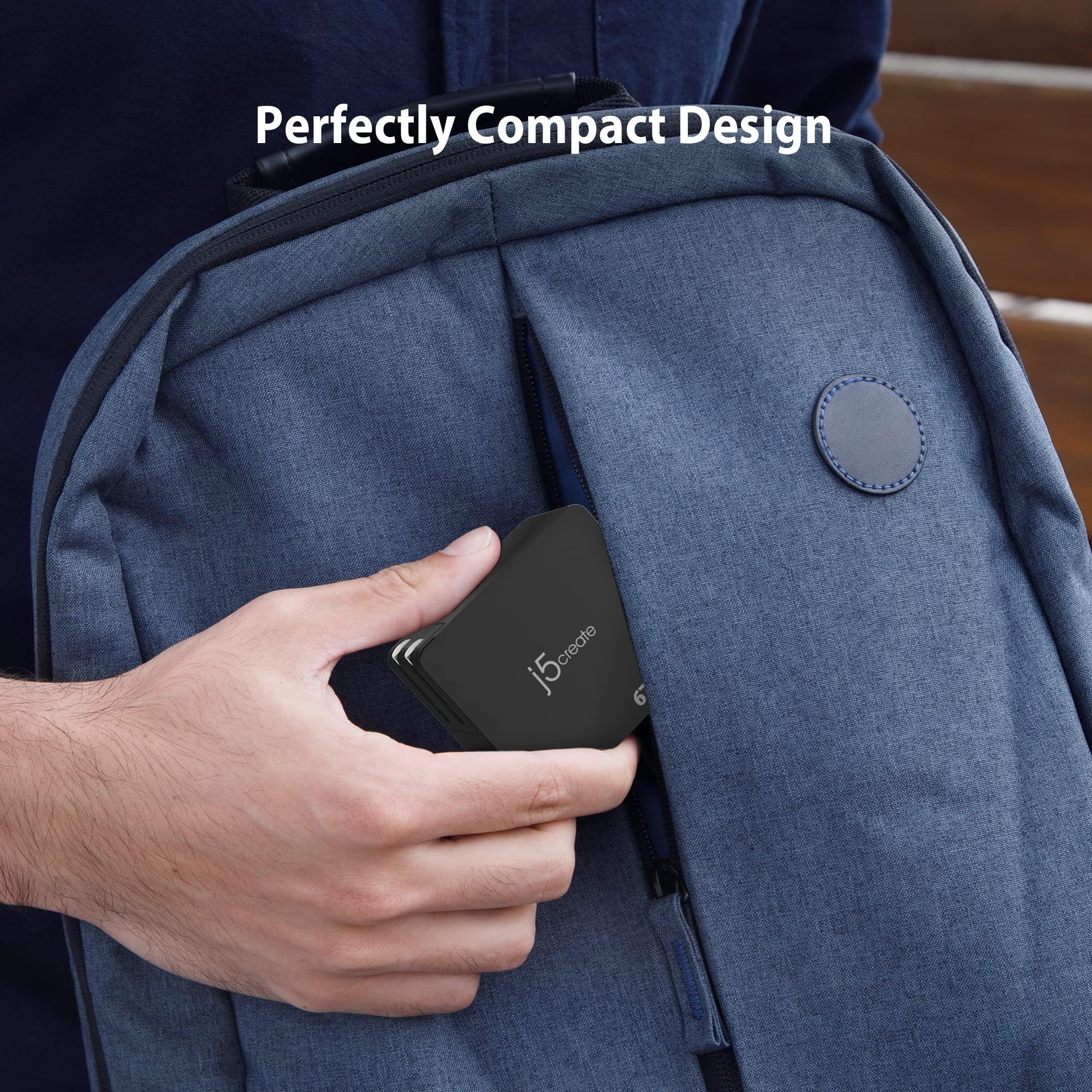 j5create j5create 65W GaN PD USB-C Foldable Mini Charger with HP DC Converter, Suitable for MacBook Pro/Air M2/M1, Dell XPS, HP, iPad Pro, Steam Deck, Laptops, Galaxy S22/S21/S20 (JUP1565)