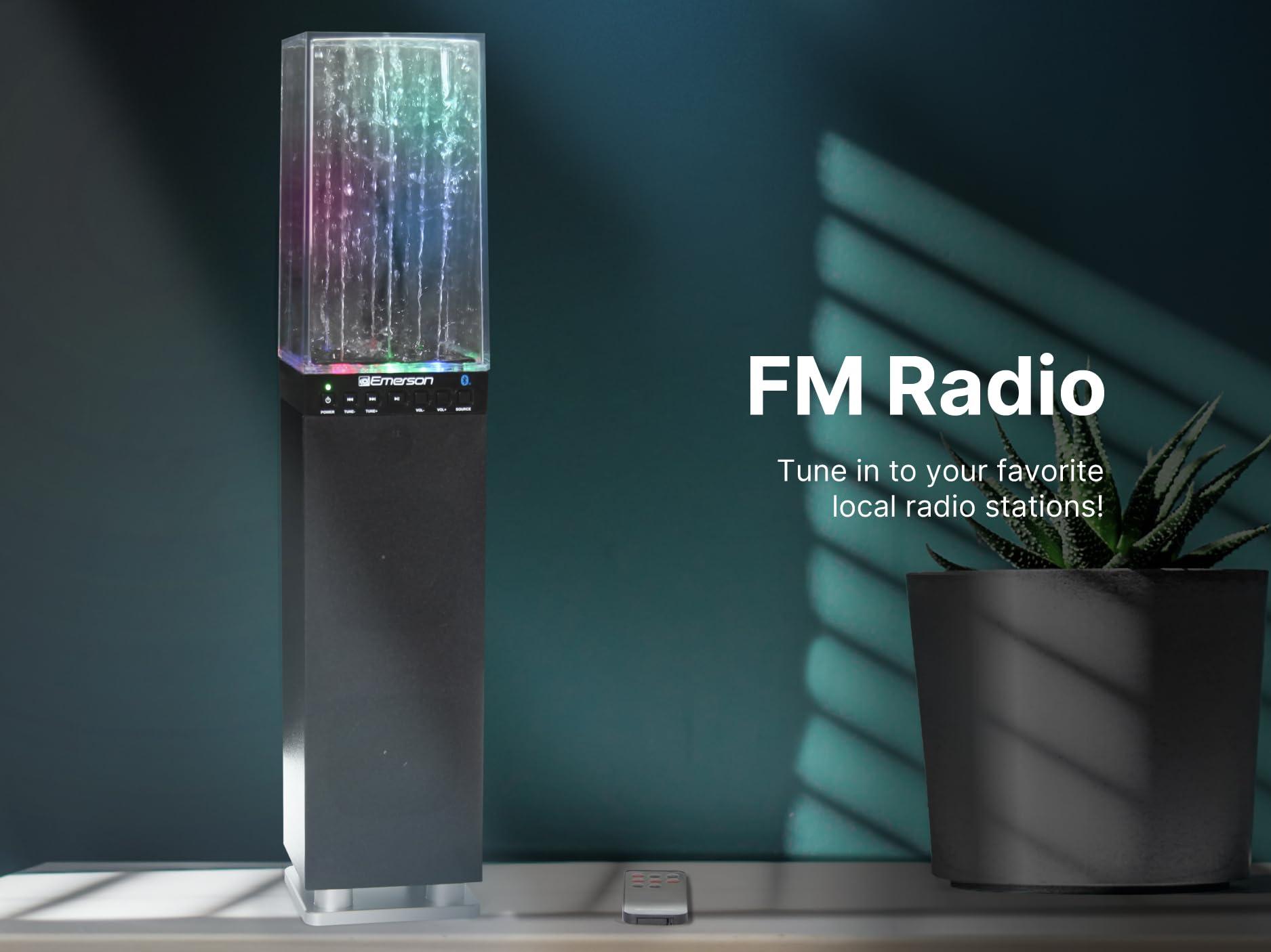 Emerson Emerson EHS-2001 Dancing Water Light Tower Speaker System with Bluetooth and FM Radio, Floor-Standing Wireless Speaker with LED Water Fountain Light Show, Crystal Clear Sound, Bluetooth Streaming