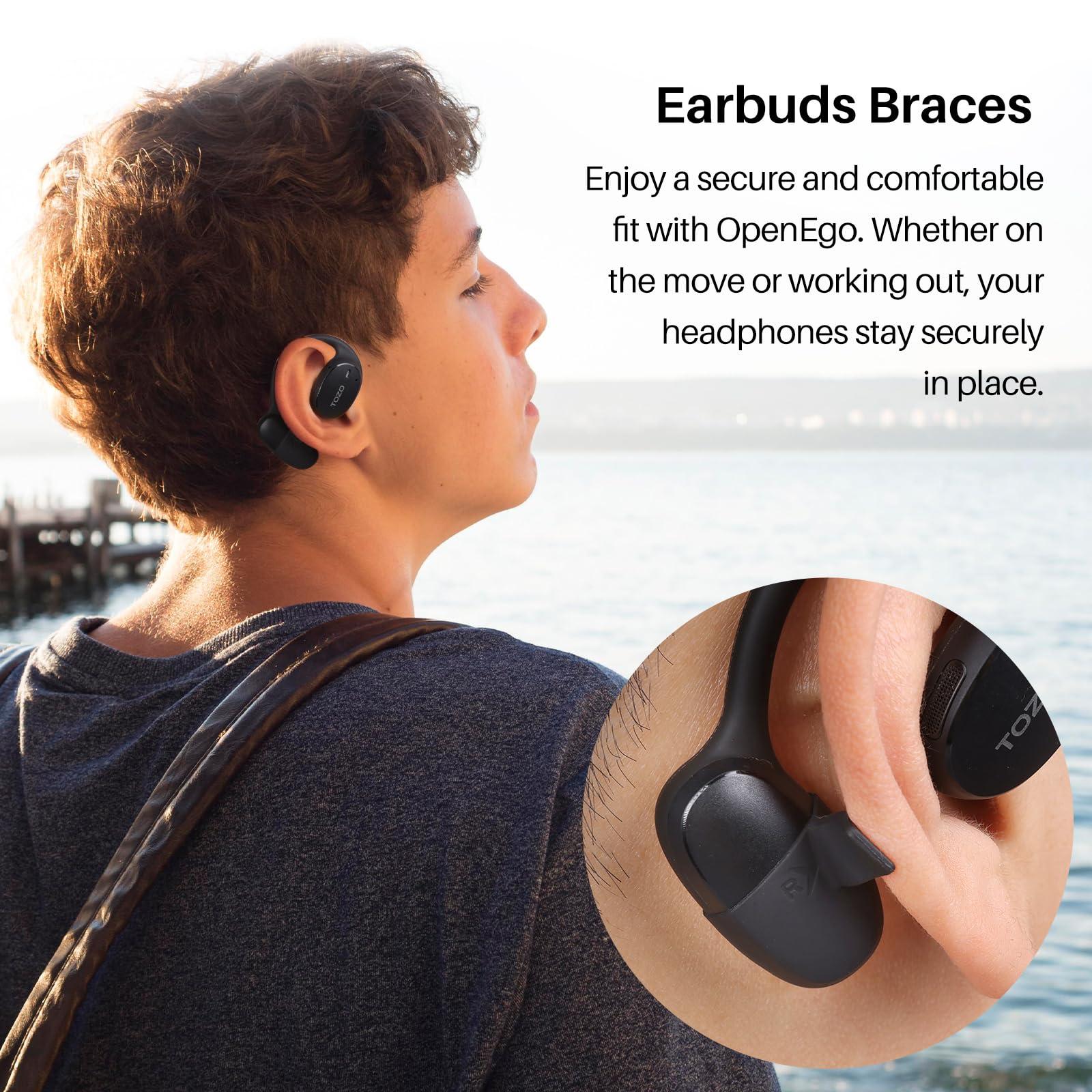 TOZO TOZO OpenEgo True Wireless Open Ear Headphone, 5.3 Bluetooth Sport Earbuds with Earhooks for 80H Playback with Digital Display, 32 EQ Modes Dual Mic Clear Call Sweat-Proof for Running Workout Black