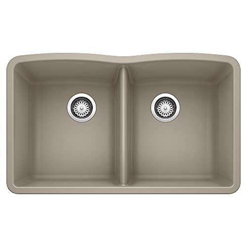 BLANCO BLANCO 441286 Diamond Silgranit 50/50 Double Bowl Undermount Kitchen Sink, 32'' x 19-1/4'' x 9-1/2'', Truffle