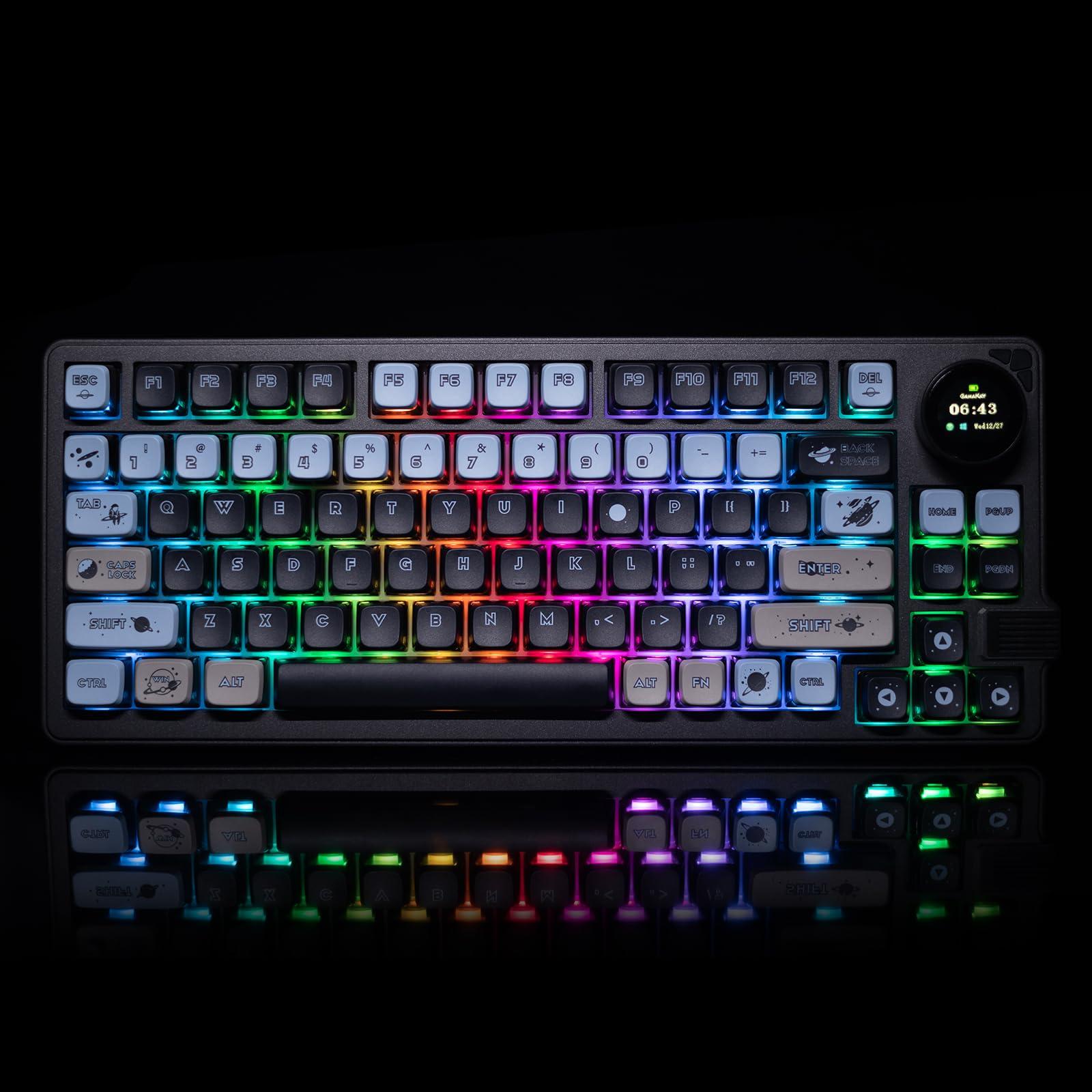 GK GAMAKAY GK GAMAKAY LK75 75% Gasket Mechanical Keyboard with 2 in 1 TFT Smart Display&Knob, Bluetooth 5.0/2.4GHz/USB-C MDA Profile Keycaps 83 Keys RGB Hot Swap Gaming Keyboard (Grayish Black-Jupiter Switch)