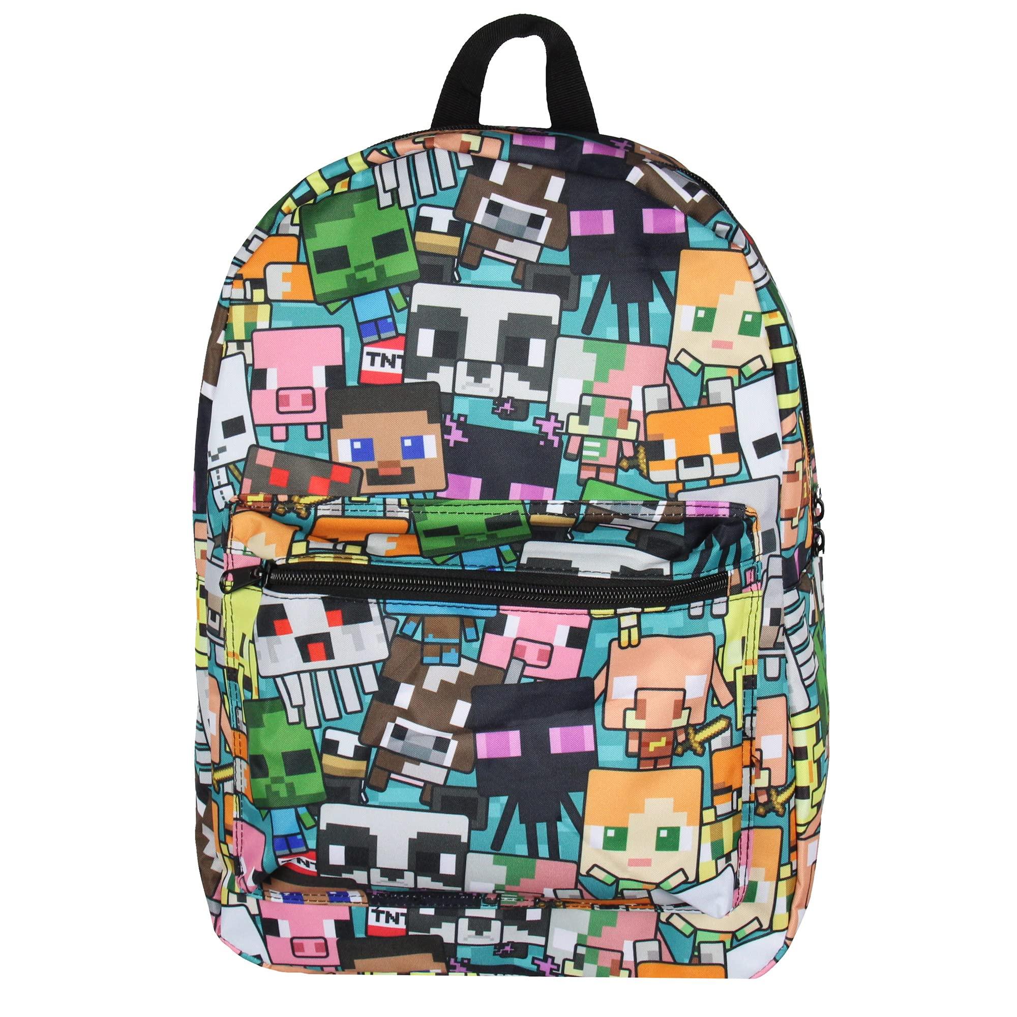Bioworld Minecraft Backpack Multi Character Chibi Video Game School Laptop Travel Backpack