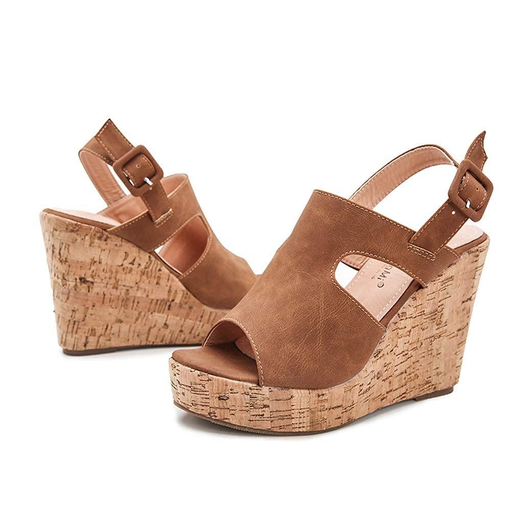 ZBYY ZBYY Women\'s Platform Sandals Open Toe Buckle Ankle Strap Chunky Platform Sandals Espadrille Gladiator Wedge Sandal