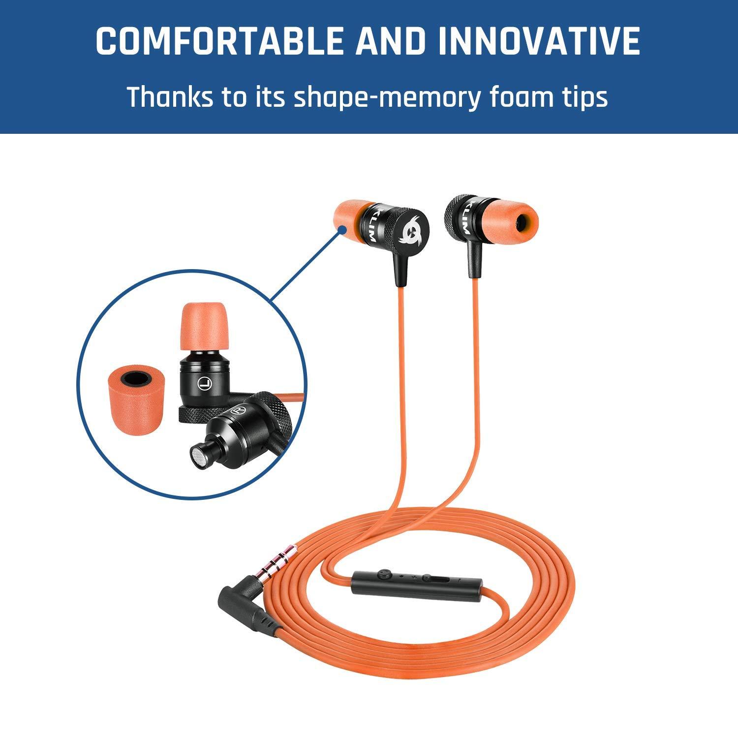 KLIM KLIM Fusion Earbuds Wired with Microphone + Long-Lasting with 5 Years Assurance - New - Innovative Memory Foam Earbuds + Gaming Earbuds with Mic and 3.5 mm Jack - Orange Earphones
