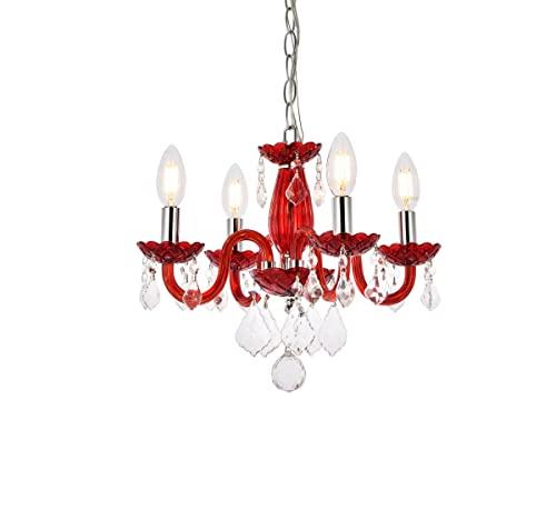 Elegant Lighting Elegant Lighting 7804D15RD/RC Rococo Collection 4-Light Hanging Fixture Royal Cut Bordeaux Red, Red Finish