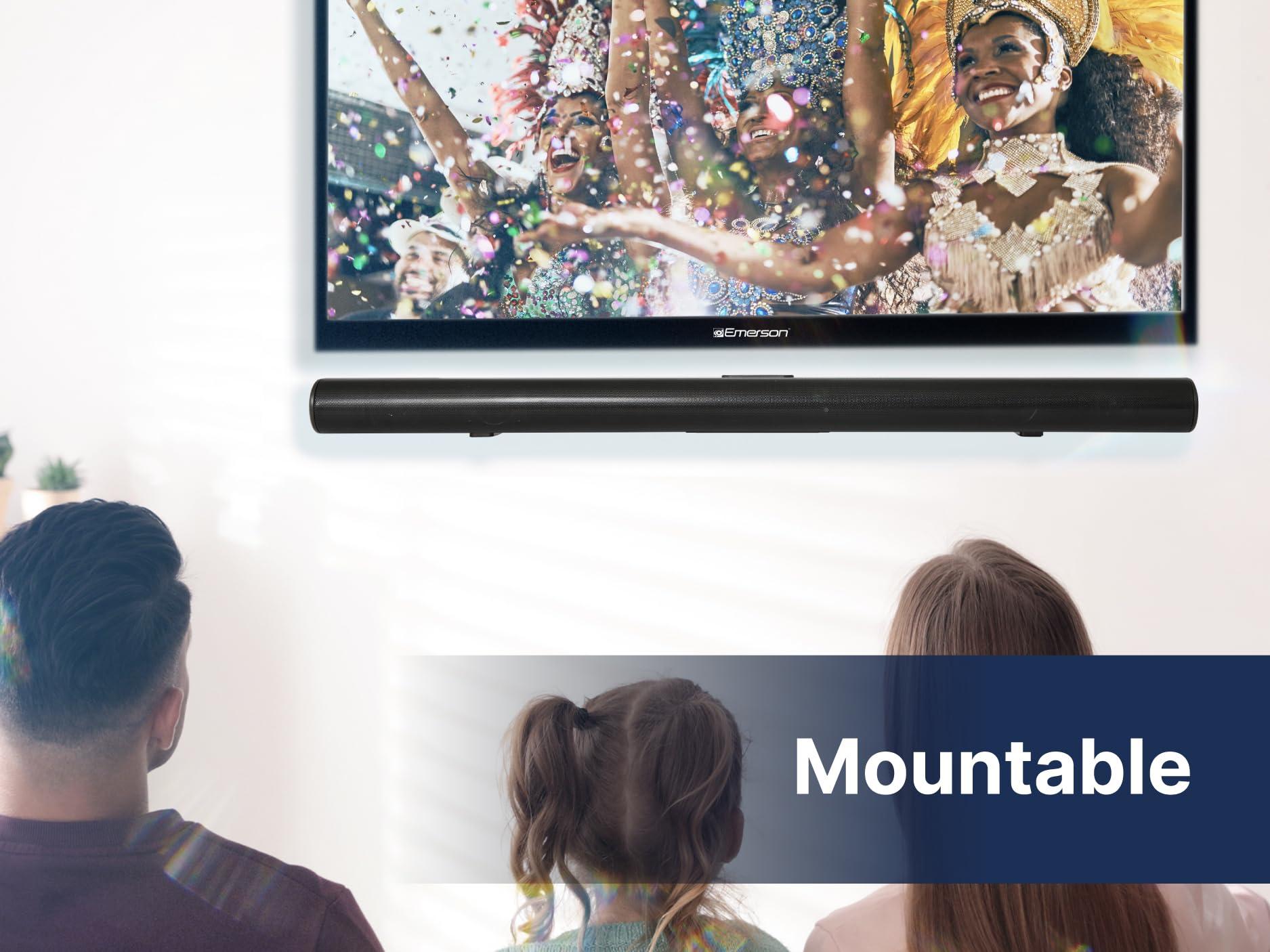 Emerson Emerson EHS-2002 37-Inch Bluetooth Soundbar with NFC Pairing, 2.0 Channel Audio, USB/AUX Inputs, FM Radio, Remote Control, Compact Wall Mountable Design