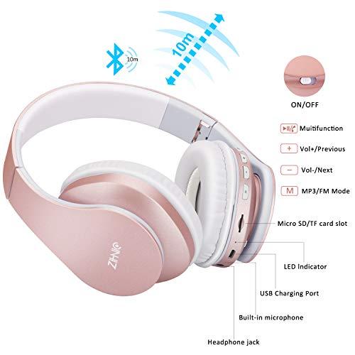 ZIHNIC ZIHNIC Bluetooth Headphones Over-Ear, Foldable Wireless and Wired Stereo Headset Micro SD/TF, FM for Cell Phone,PC,Soft Earmuffs &Light Weight for Prolonged Wearing(Rose Gold)