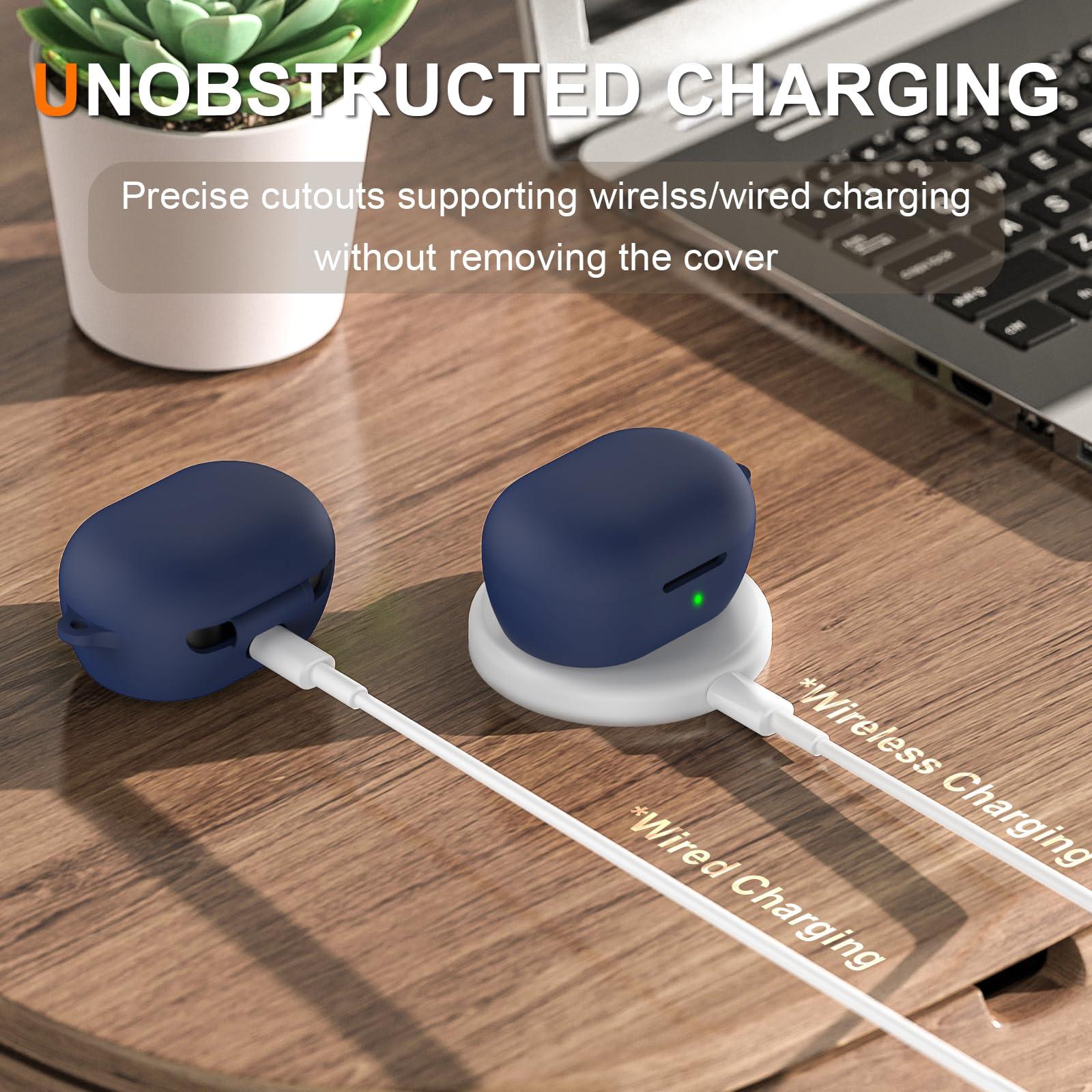 LDSXAY LDSXAY Compatible with Bose New QuietComfort Earbuds Case Cover, Soft Silicone Shockproof Protective Skin Case for Bose New QuietComfort Earbuds 2024 with Carabiner, Front LED Visible (Dark Blue)